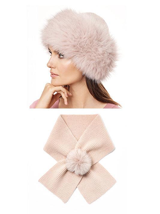 Knitted Wool Blend Scarf & Fox Trim Hat *Two Piece Set* Product Image