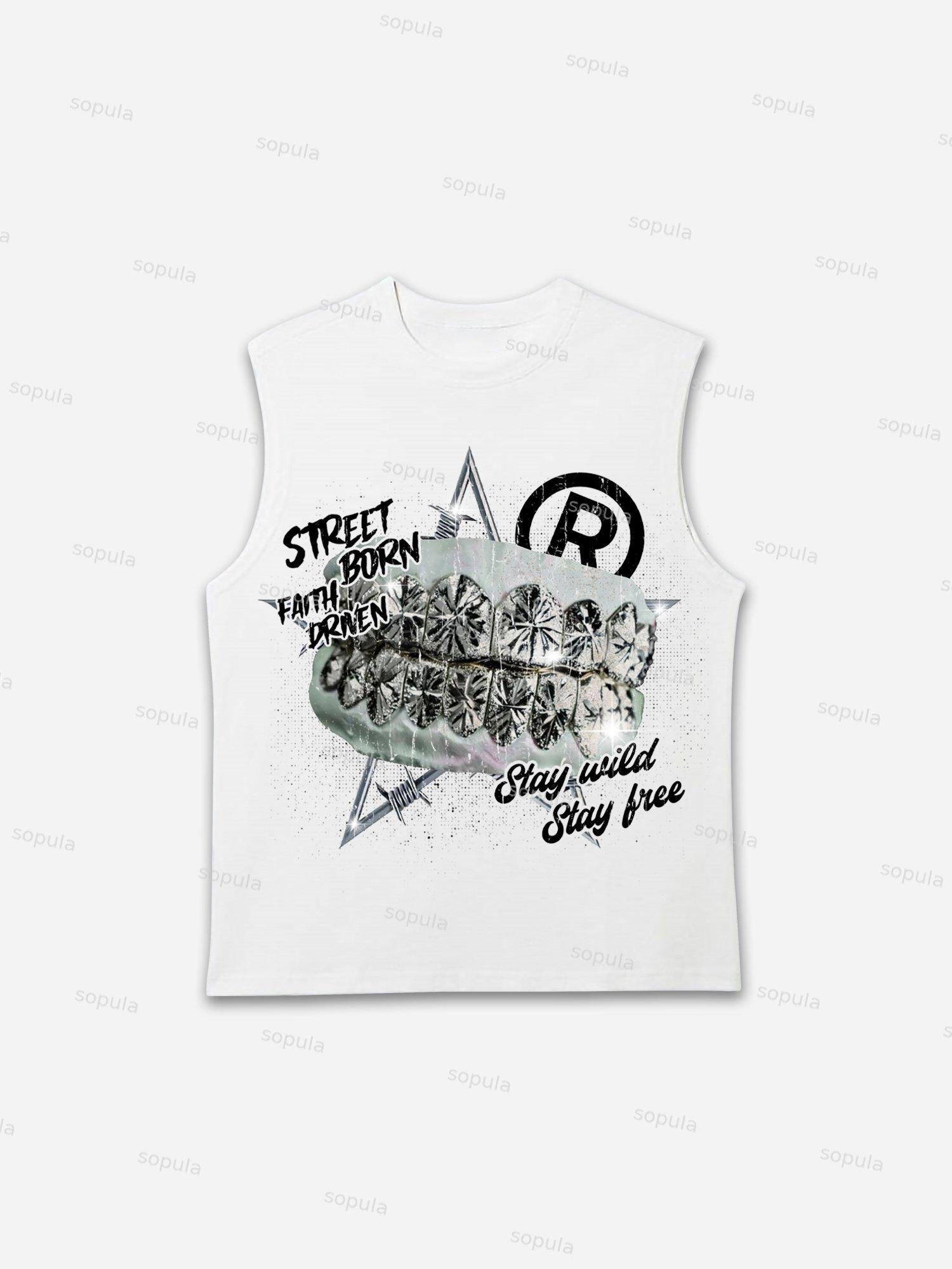 Aged Vintage Stars Plastered Diamond Braces Graphic Sleeveless Shirts Tank Top Product Image