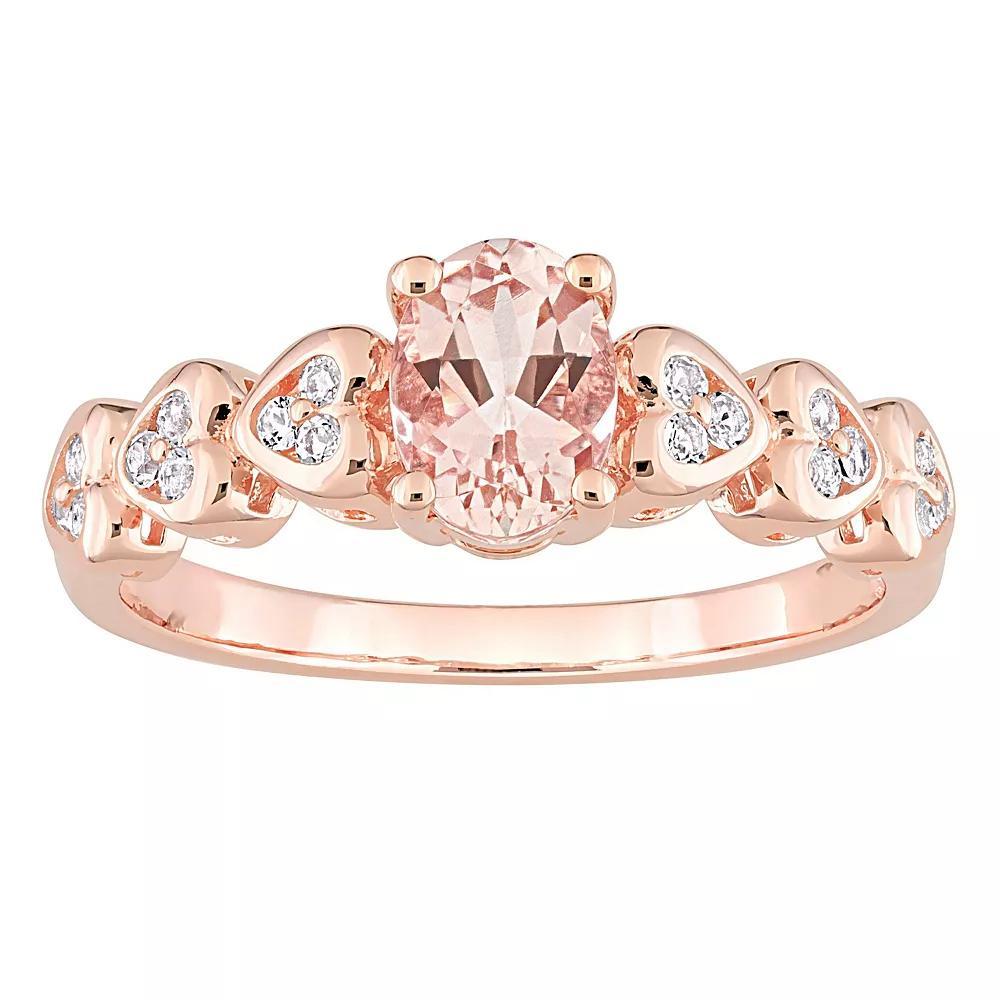 Stella Grace 18k Rose Gold Over Silver Morganite & White Topaz Heart Ring, Women's, Size: 7, Rose Gold Tone Product Image