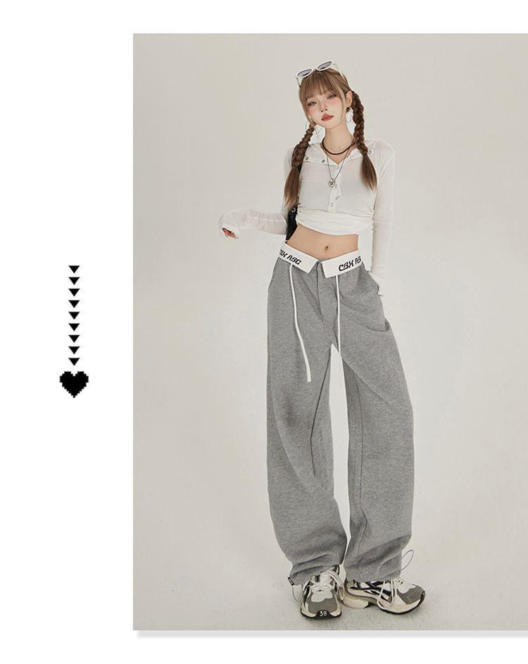 Low Waist Folded Waistline Loose-Fit Wide-Leg Sweatpants Product Image