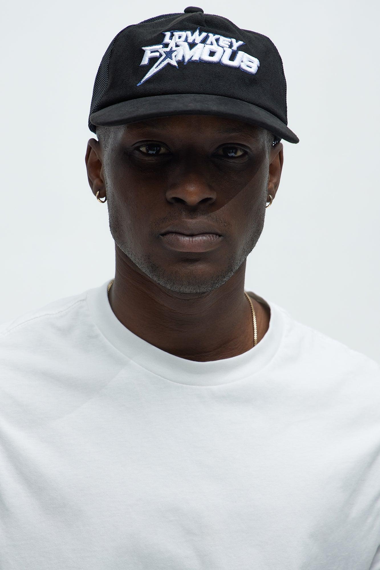 Low Key Famous Faux Suede Snapback Hat - Black Product Image