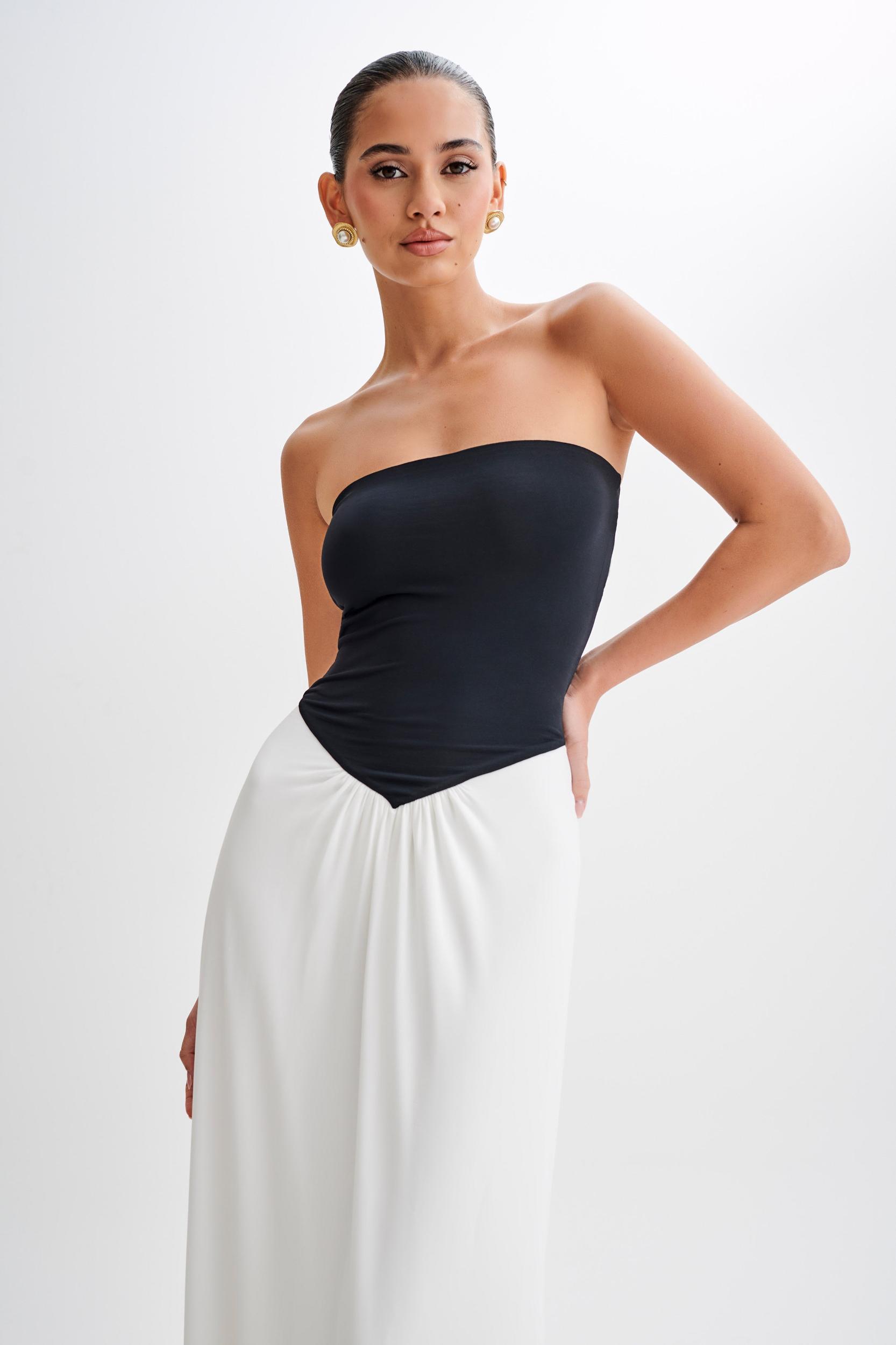 Ruby Strapless Slinky Maxi Dress - Black/White Product Image