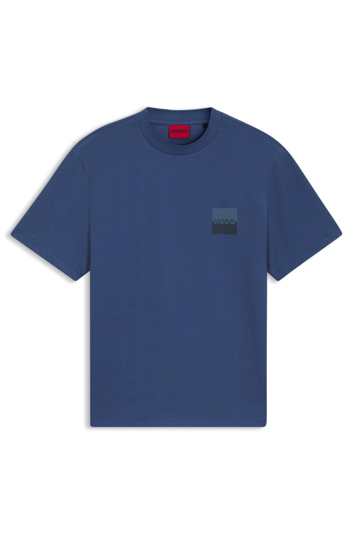 HUGO - Relaxed-fit T-shirt in cotton with split logos - Blue Product Image
