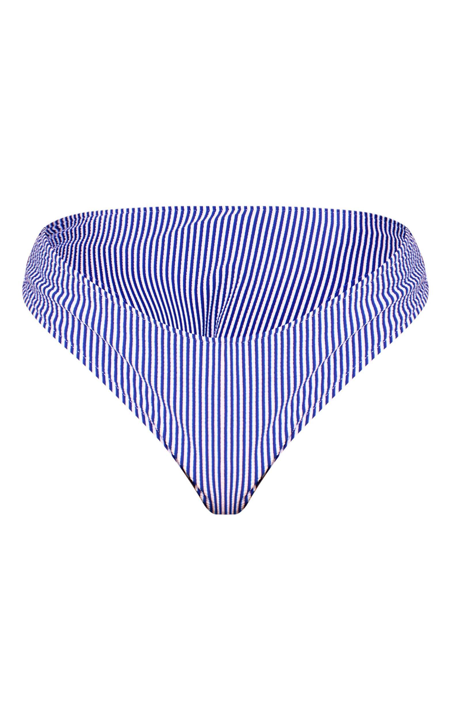 Navy Textured Stripe High Leg Bikini Bottoms Product Image