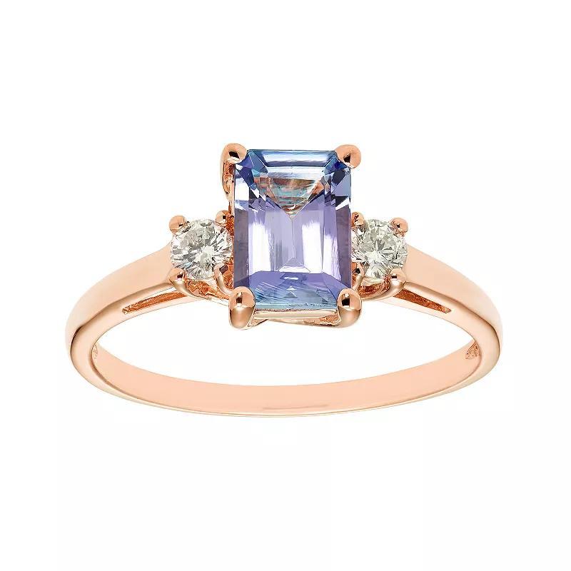 The Regal Collection 14k Gold Tanzanite & 1/5 Carat T.W. IGL Certified Diamond 3-Stone Ring, Womens Pink Product Image