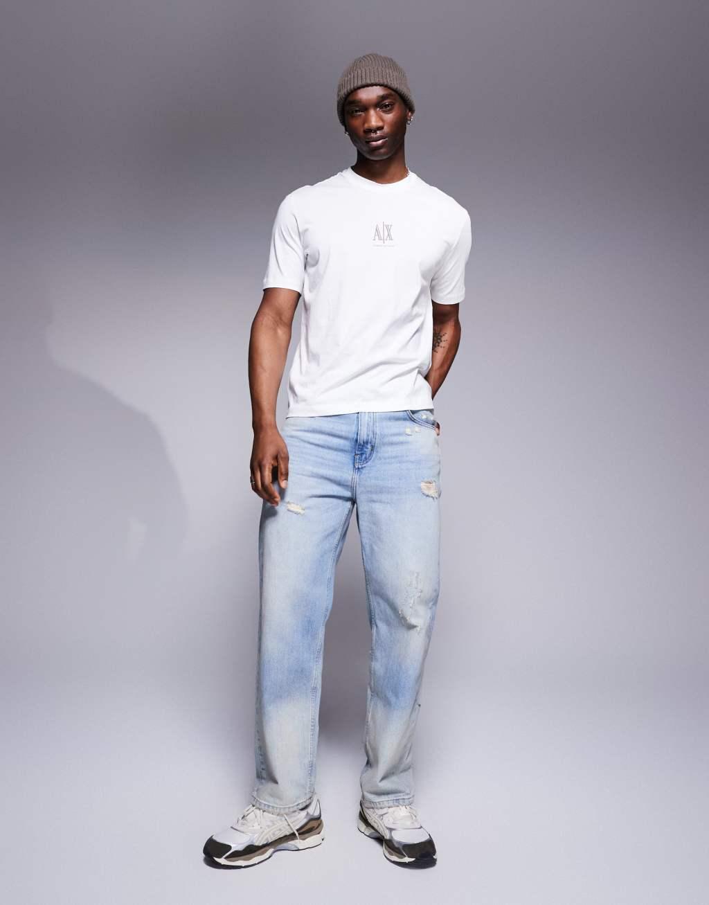 Armani Exchange central logo t-shirt in off white Product Image
