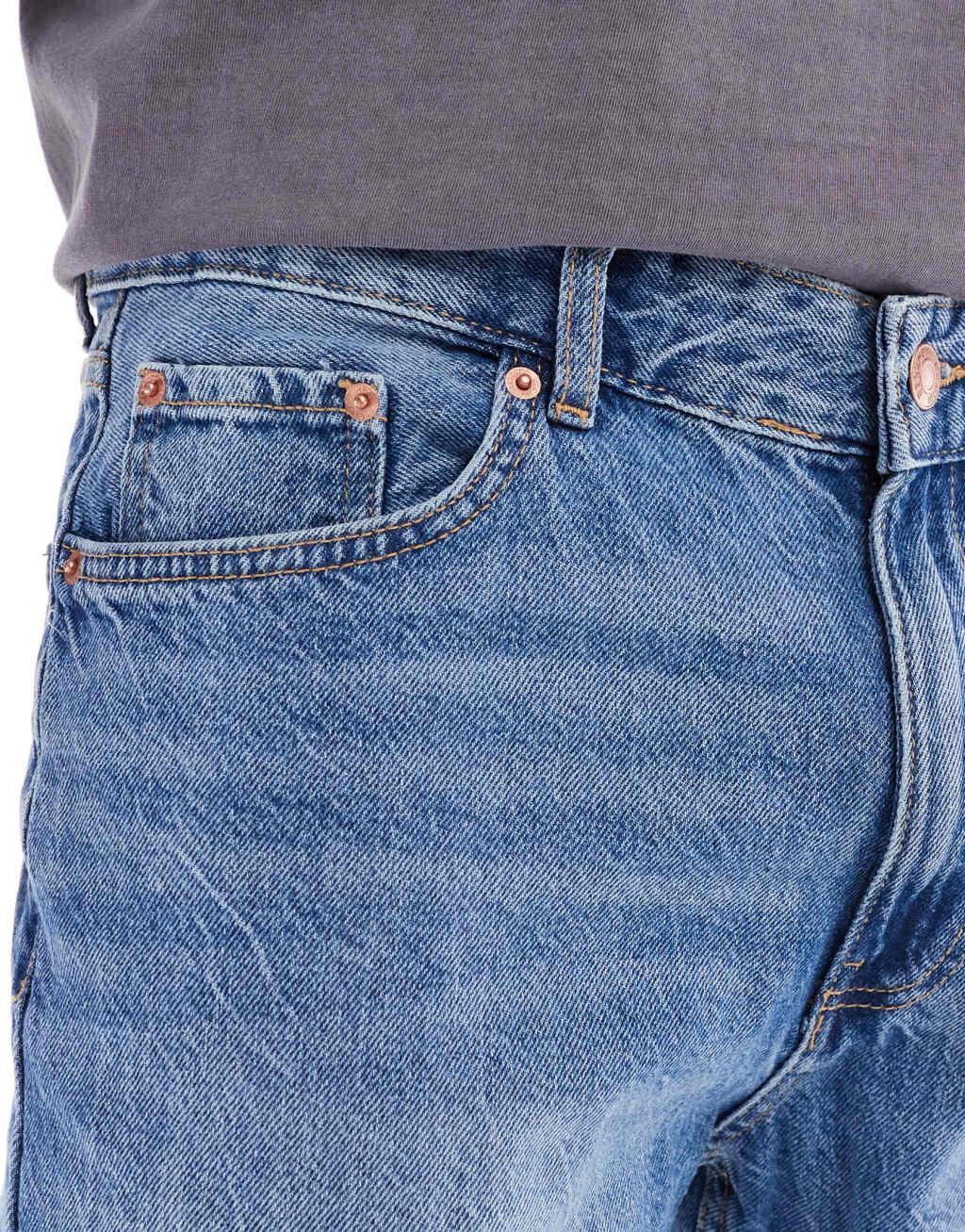 Bershka straight vintage jeans in mid blue  Product Image