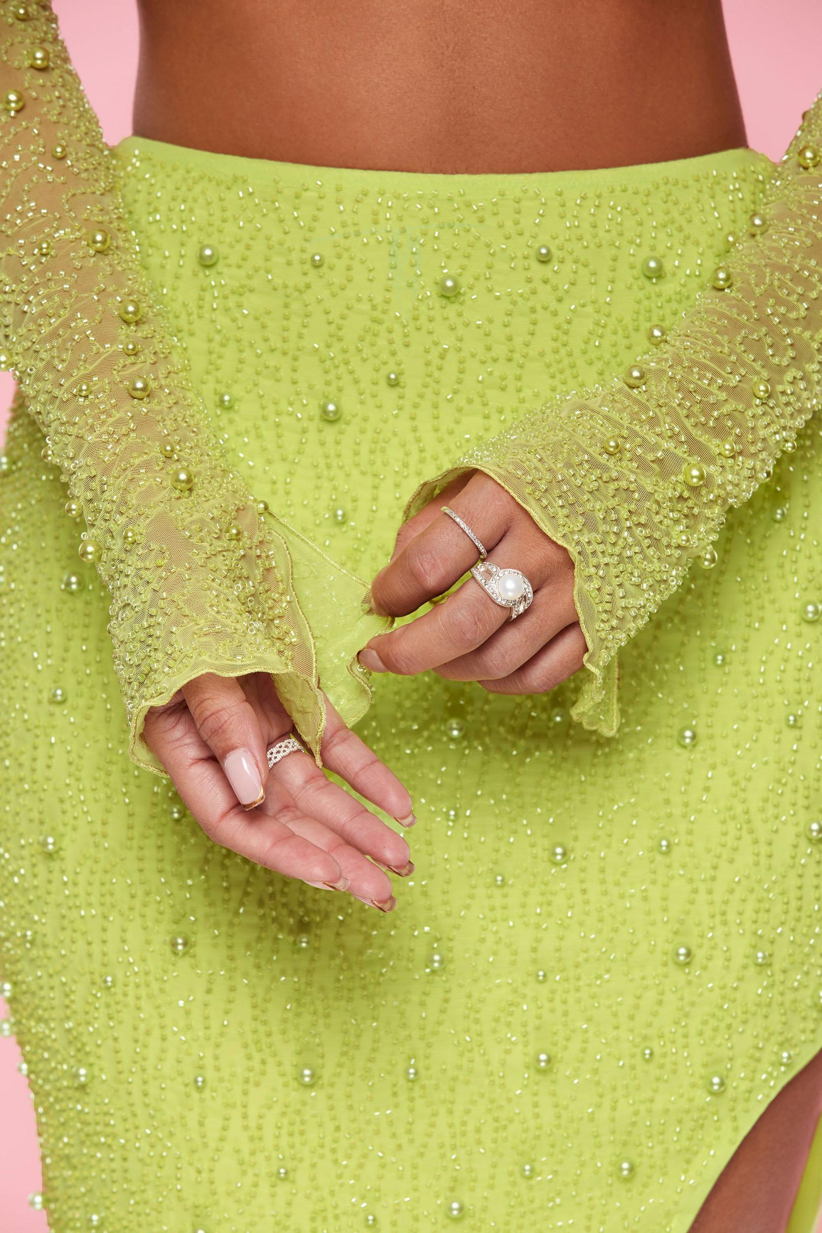 Embellished Cowl Neck Crop Top in Lime Product Image