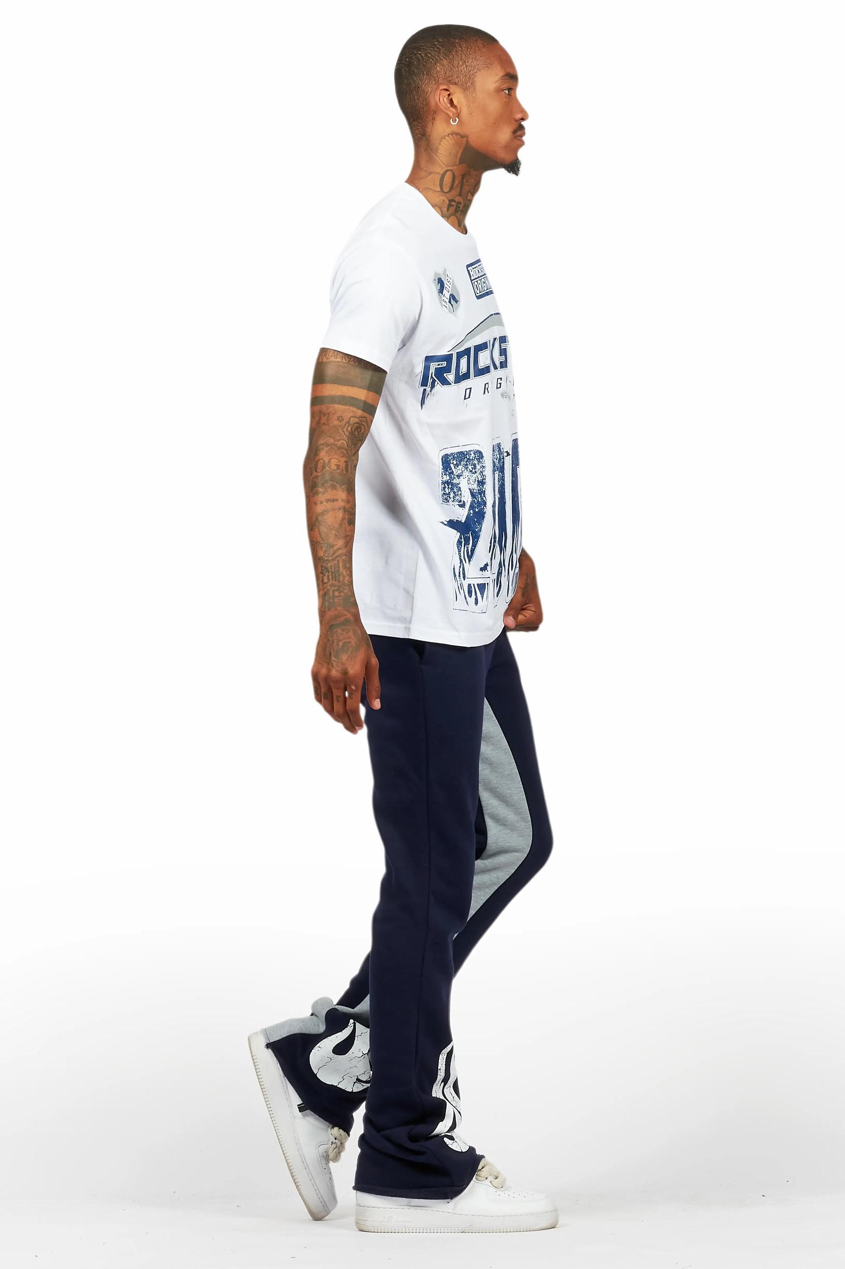 Amos White/Navy T-Shirt/Stacked Baggy Track Pant Set Male Product Image