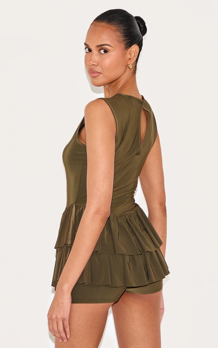 Khaki Slinky Rara Skort Romper Product Image