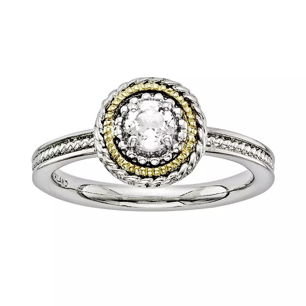 Stacks & Stones 14k Gold & Sterling Silver White Topaz Textured Stack Ring, Women's, Size: 8 Product Image