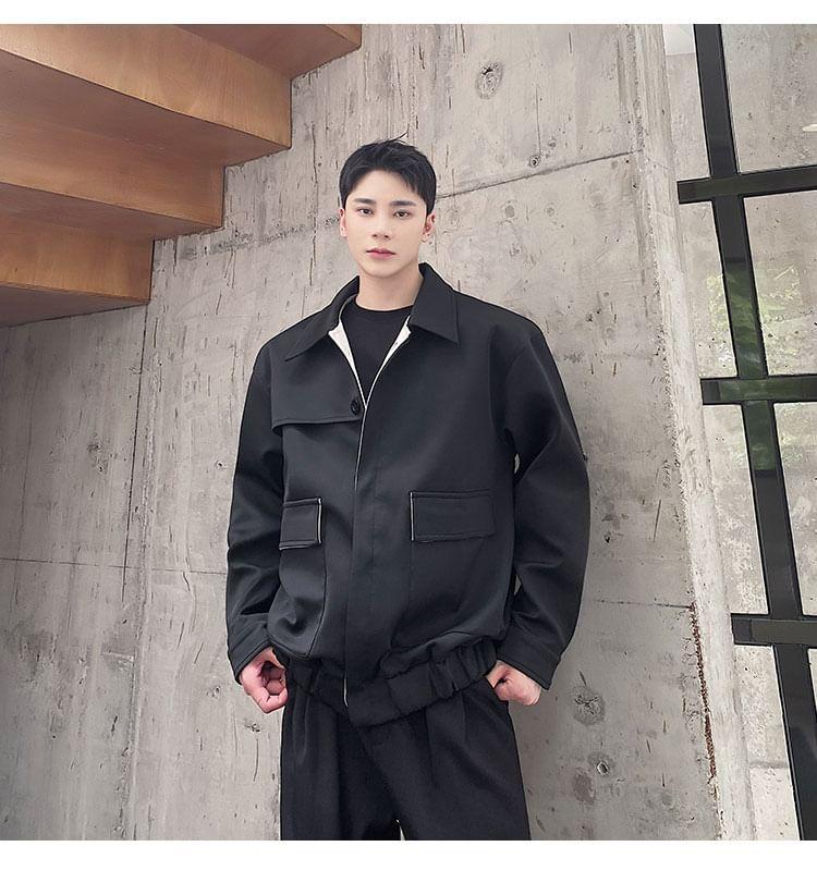 Collared Contrast Lining Button Jacket Product Image