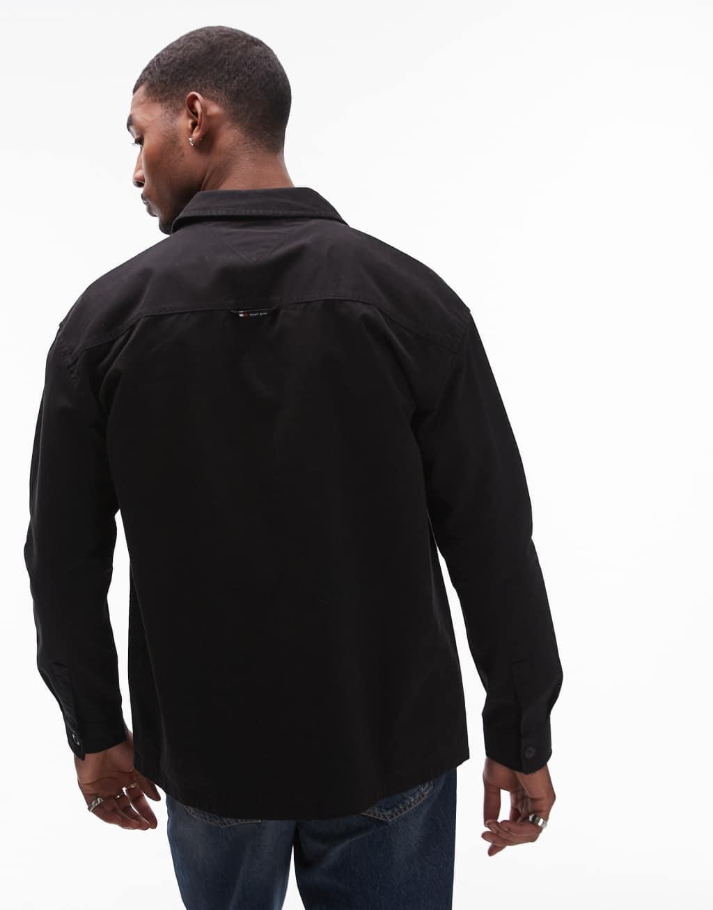 Tommy Jeans essential flag overshirt in black Product Image