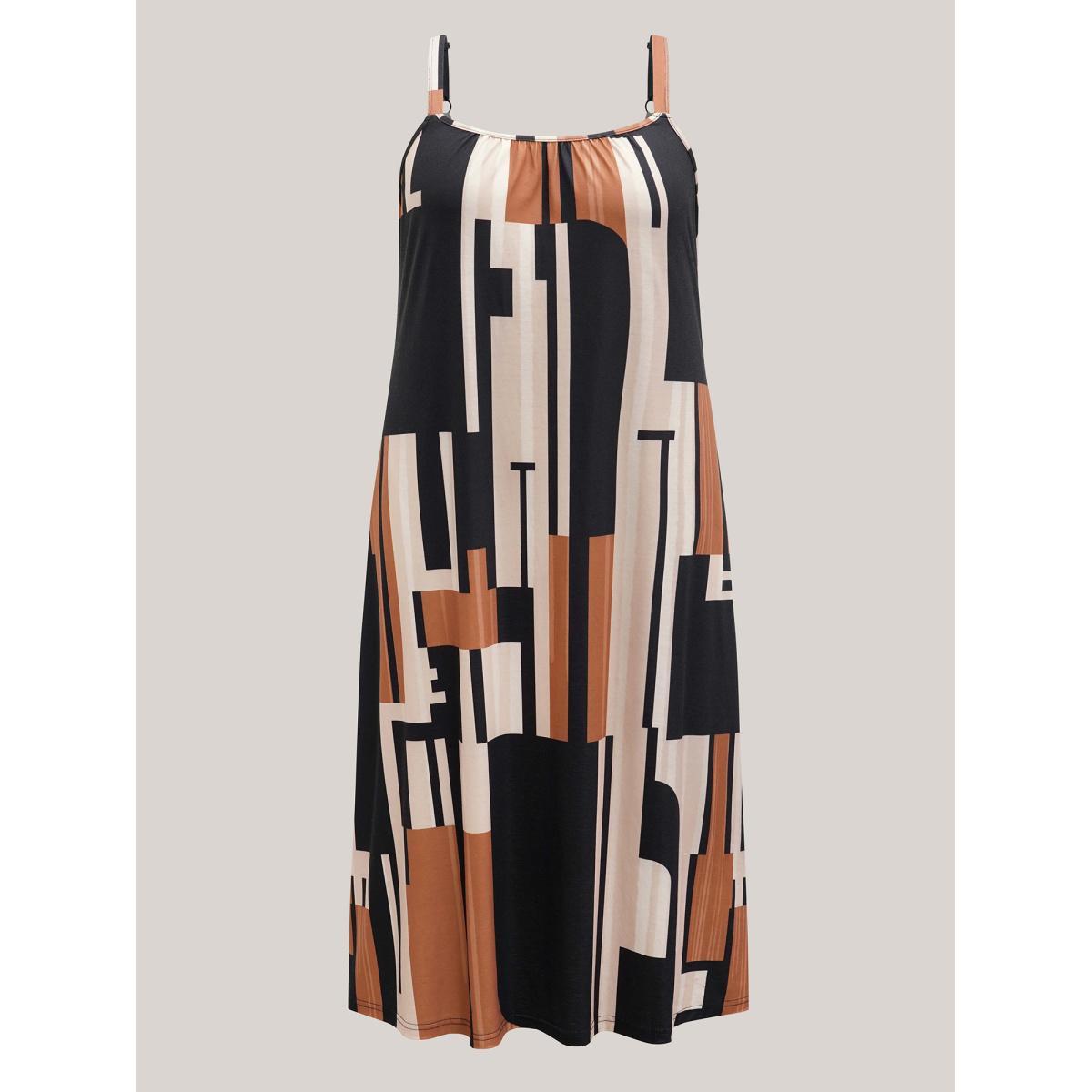 Plus Size Abstract Print Pockets Cami Midi Dress Multicolor Women Casual Gathered Round Neck Sleeveless Curvy BloomChic 18-20/2X Product Image