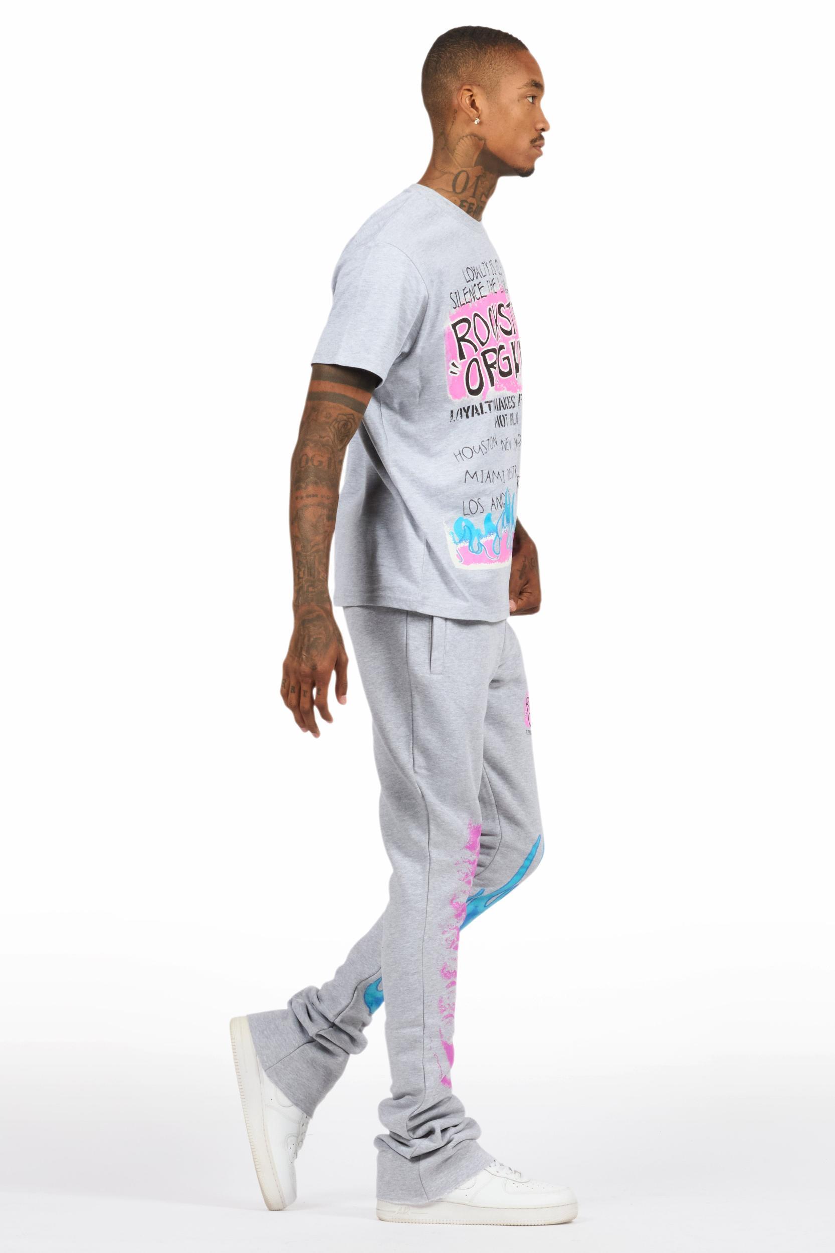 Beno Heather Grey T-Shirt/Stacked Flare Track Set Male Product Image