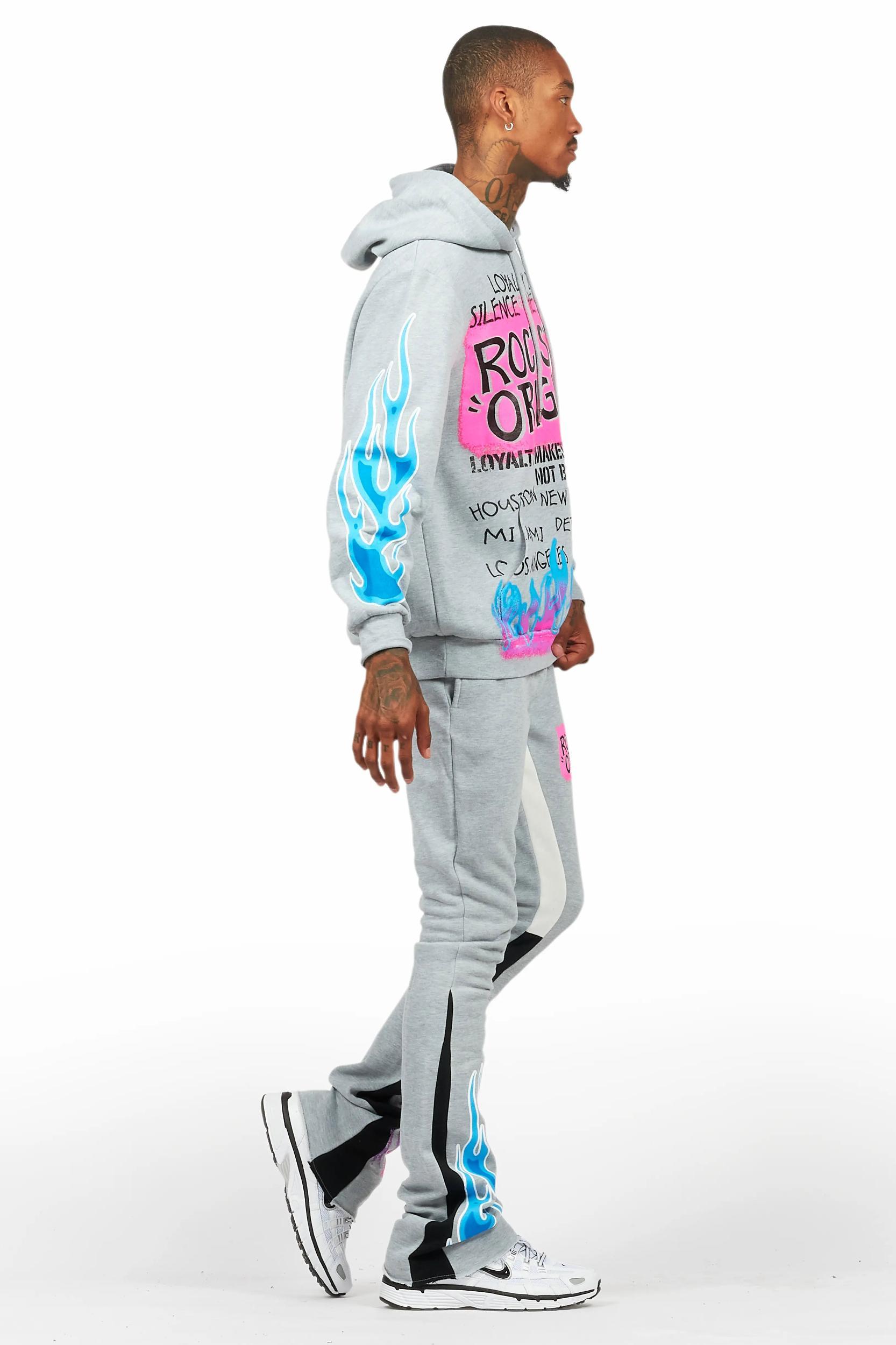 Beno Heather Grey Stacked Flare Hoodie Track Set Male Product Image
