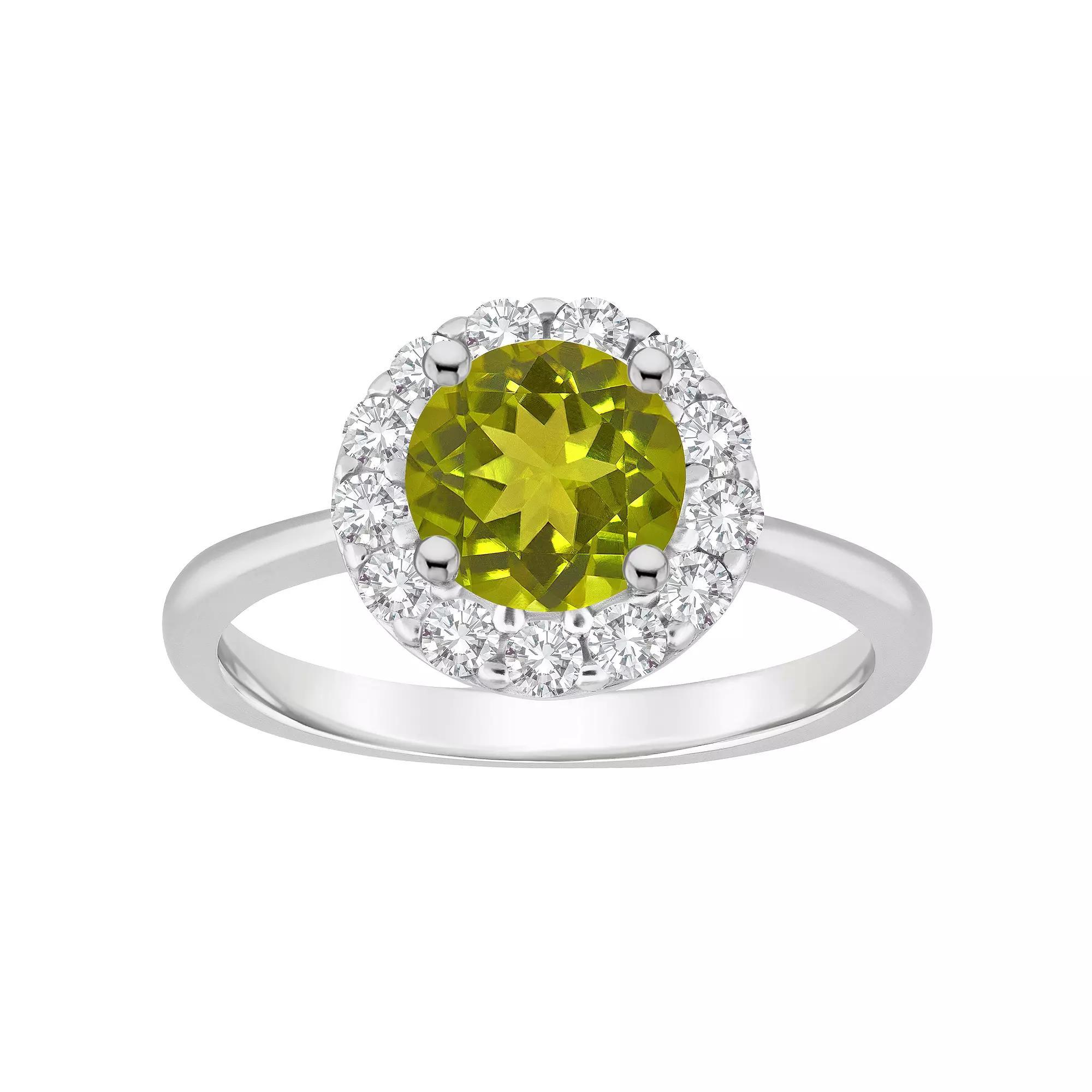 Celebration Gems Sterling Silver Gemstone Halo Ring, Women's, Size: 7, Peridot Product Image