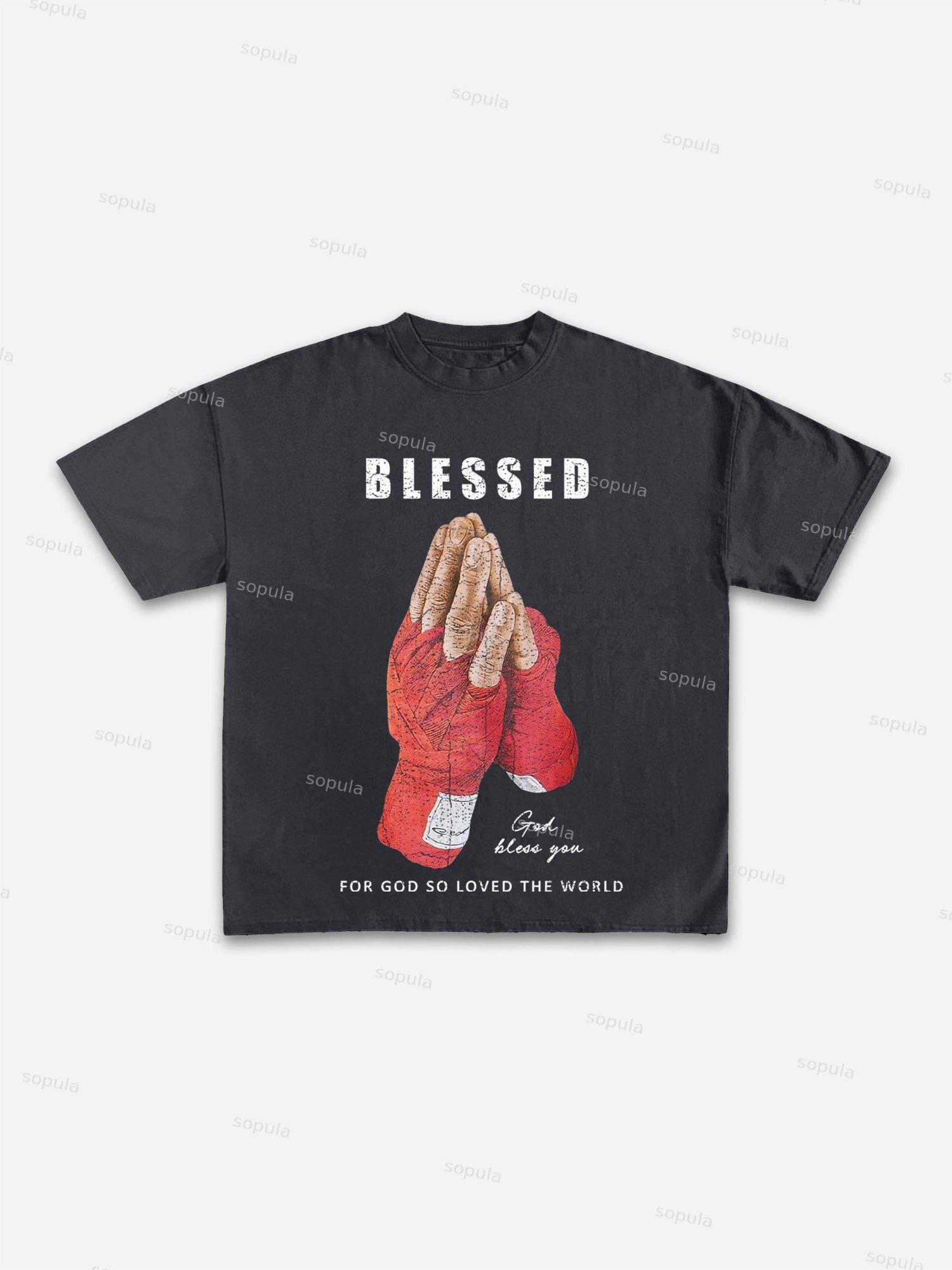 Blessed Prayer Graphic Print Cotton T-shirt Product Image