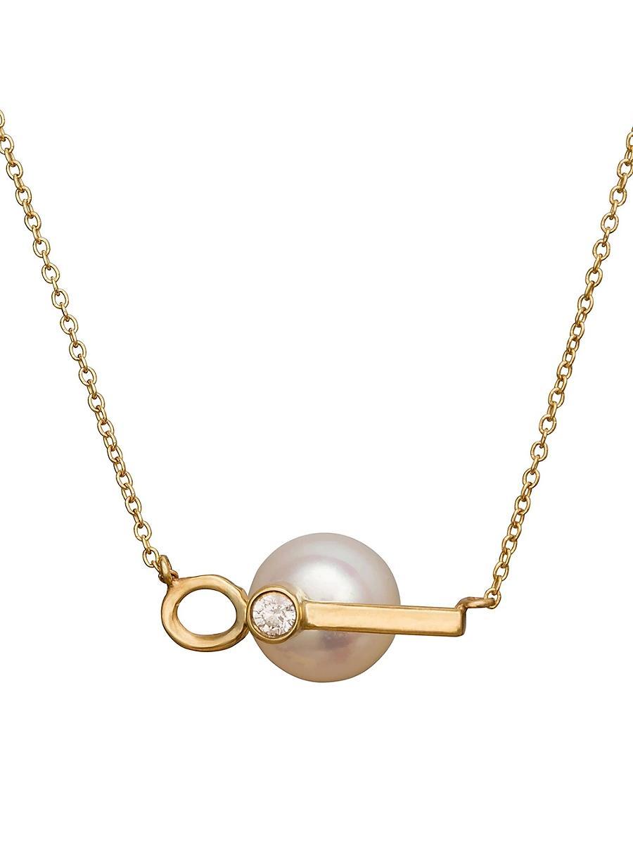 Womens Spark 18K Yellow White, Pearl & Diamond Choker Necklace Product Image