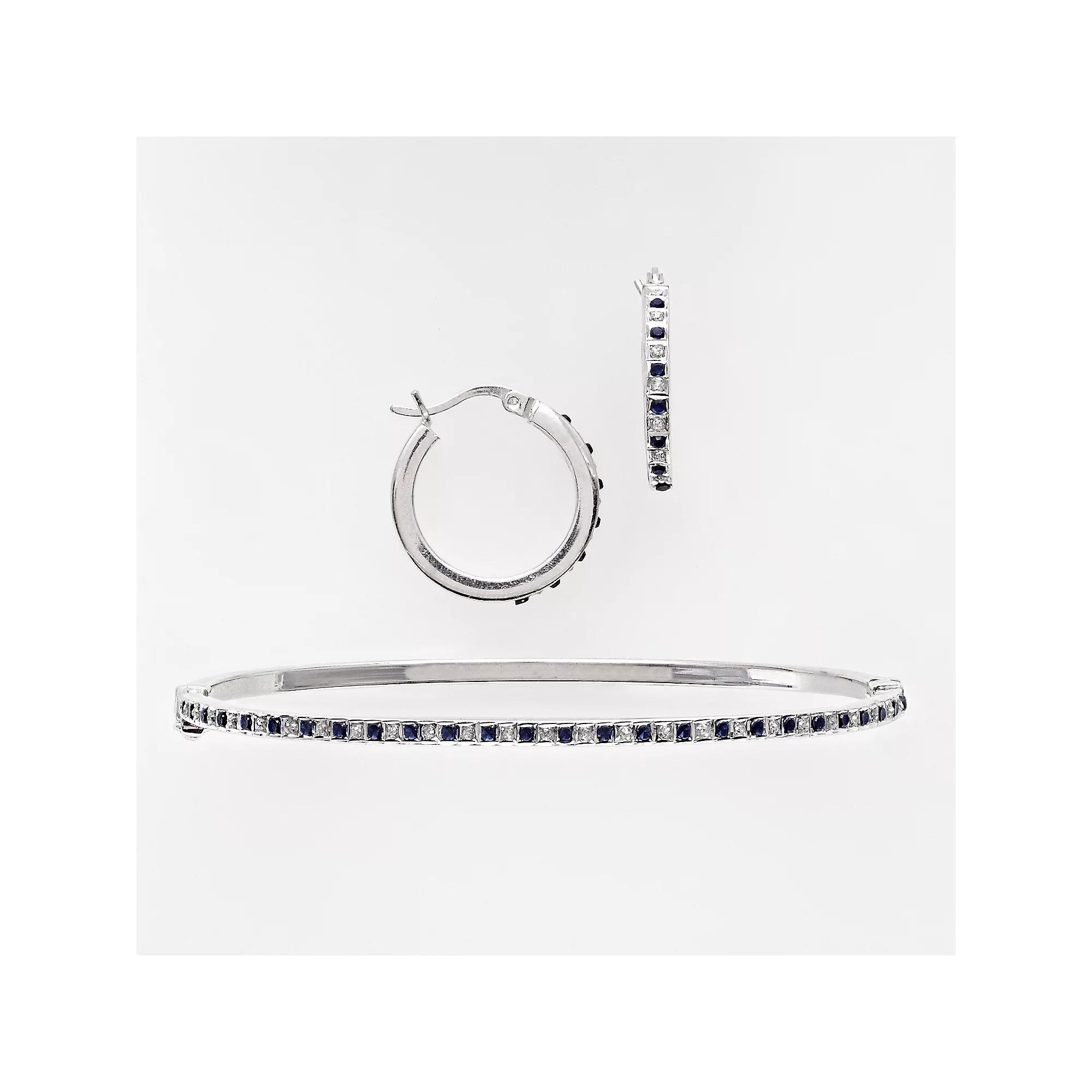 Platinum Over Silver Sapphire and Diamond Accent Bracelet and Earring Set, Women's Product Image