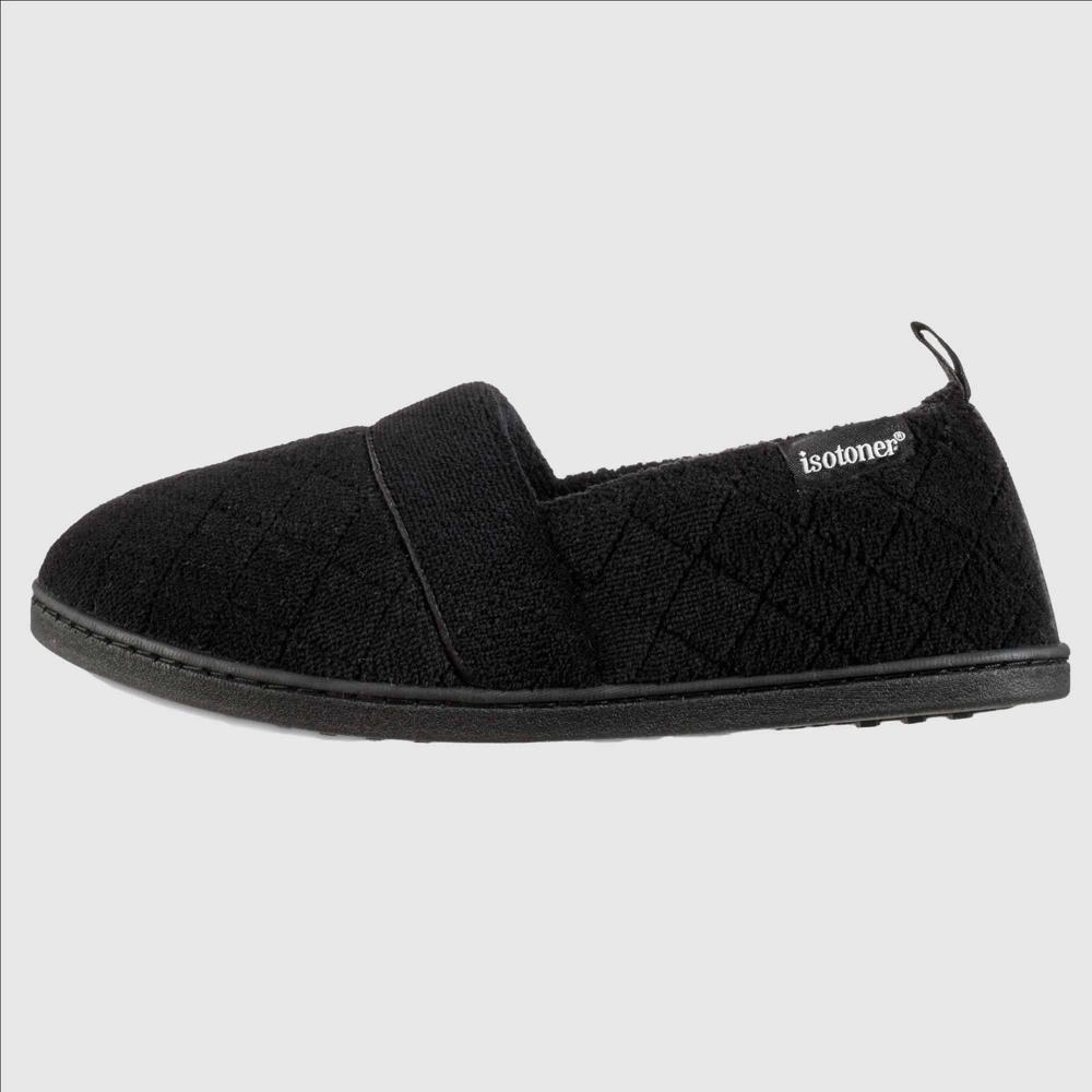 Isotoner Womens Diamond Quilted Microterry Closed-Back Slippers - Black Product Image