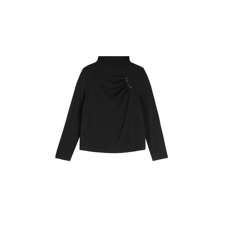 Plus Size Long-Sleeve Mock Neck Plain Top Product Image