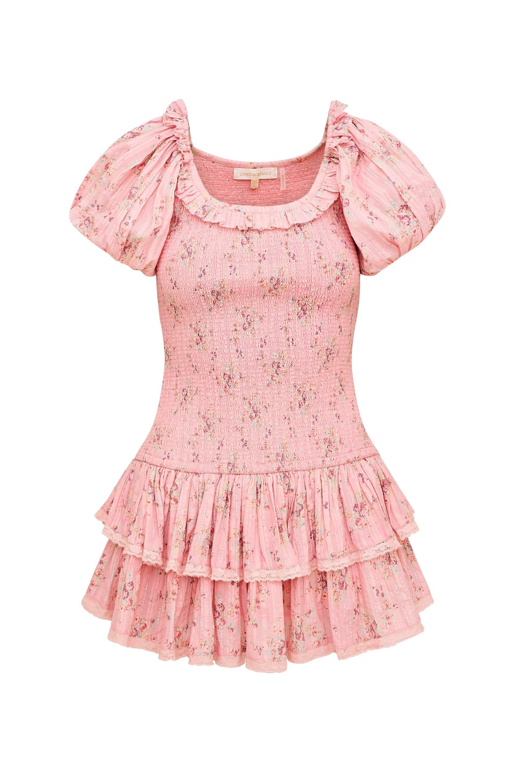 Violet Floral Cotton Smocked Drop Waist Mini Dress Product Image