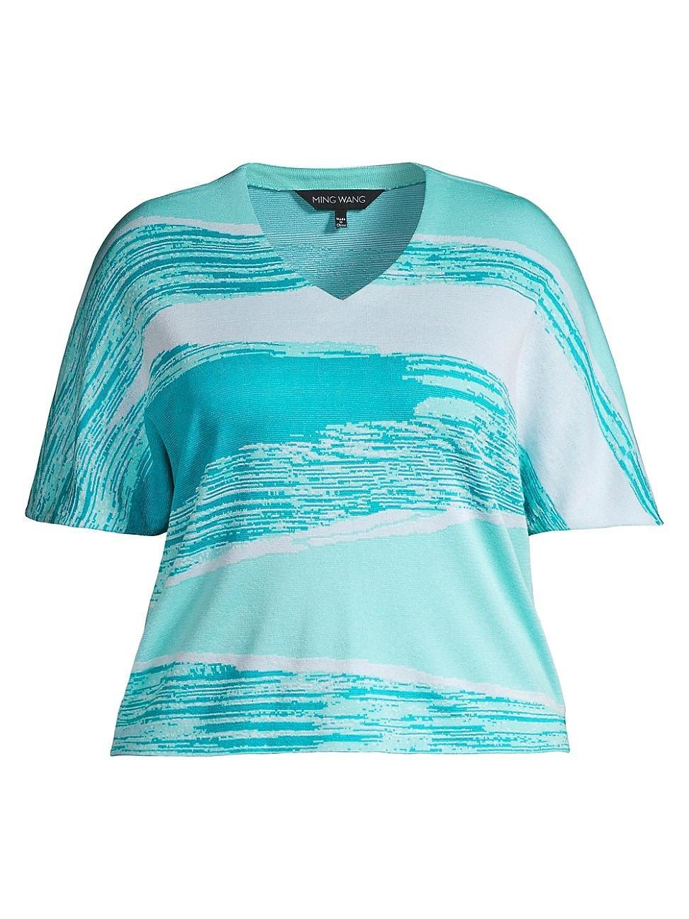 Womens Plus Wavy Cap-Sleeve Tunic Top Product Image