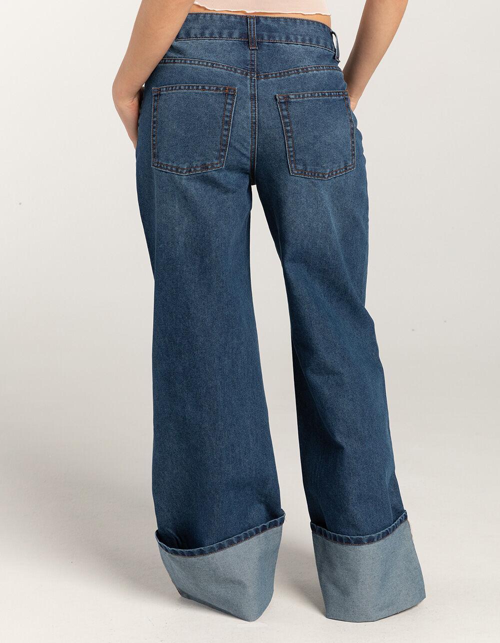 RSQ Womens Mid Rise Wide Leg Cuffed Jeans - Dark Wash Product Image