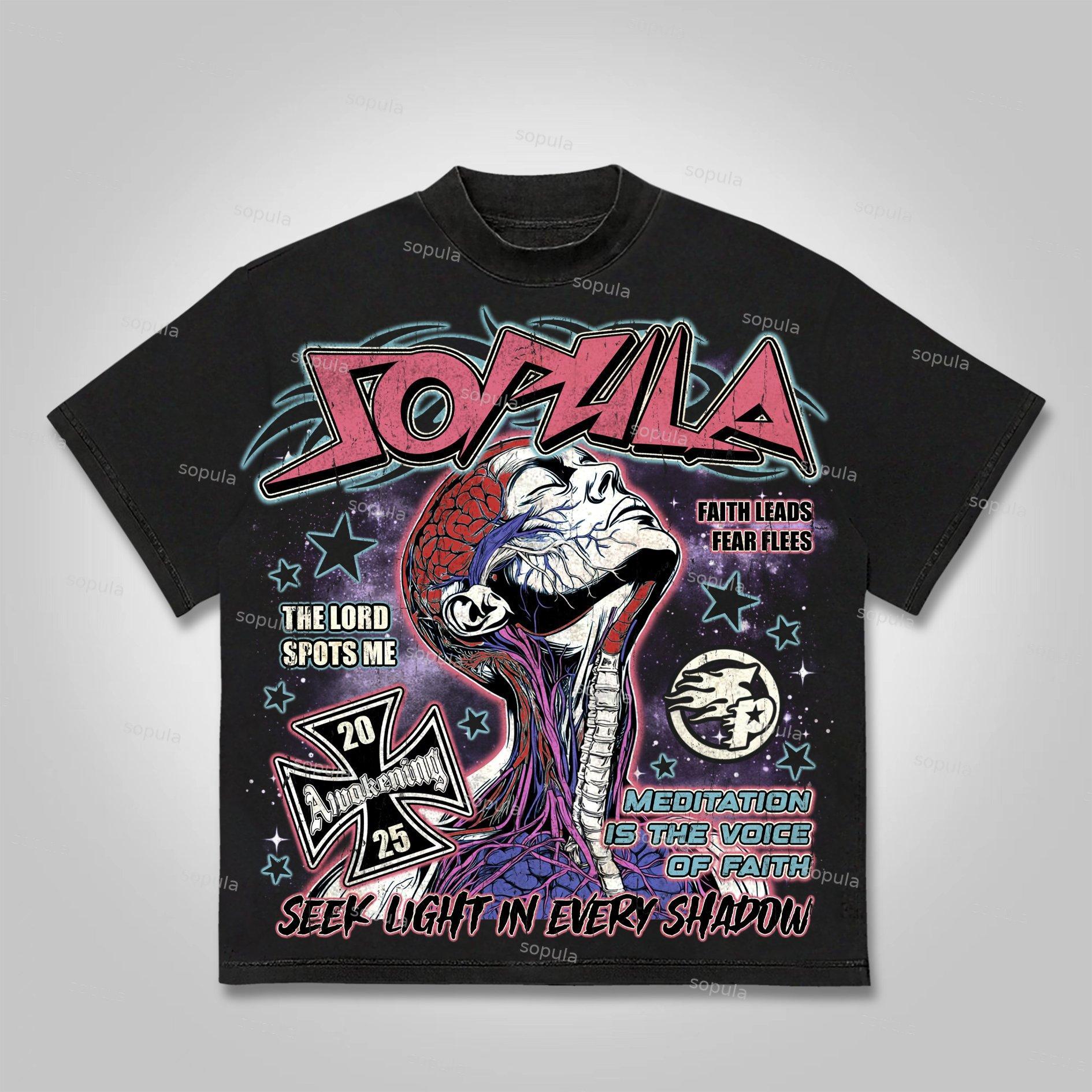 Sopula 2025 Meditation And Faith Vintage Graphics Cotton T-shirt Product Image