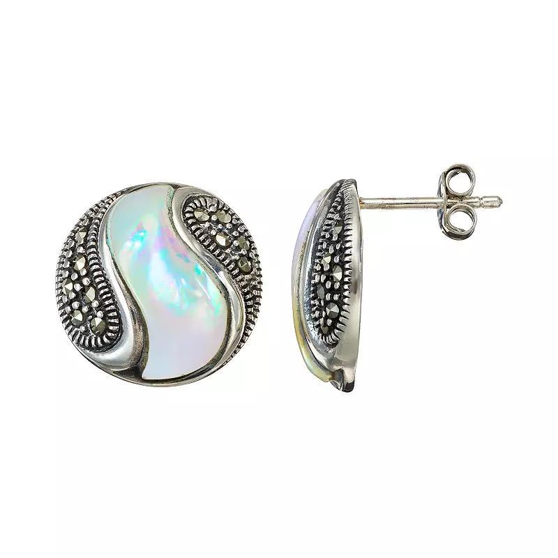 Tori Hill Mother-of-Pearl & Marcasite Sterling Silver Swirl Stud Earrings, Women's, Grey Product Image