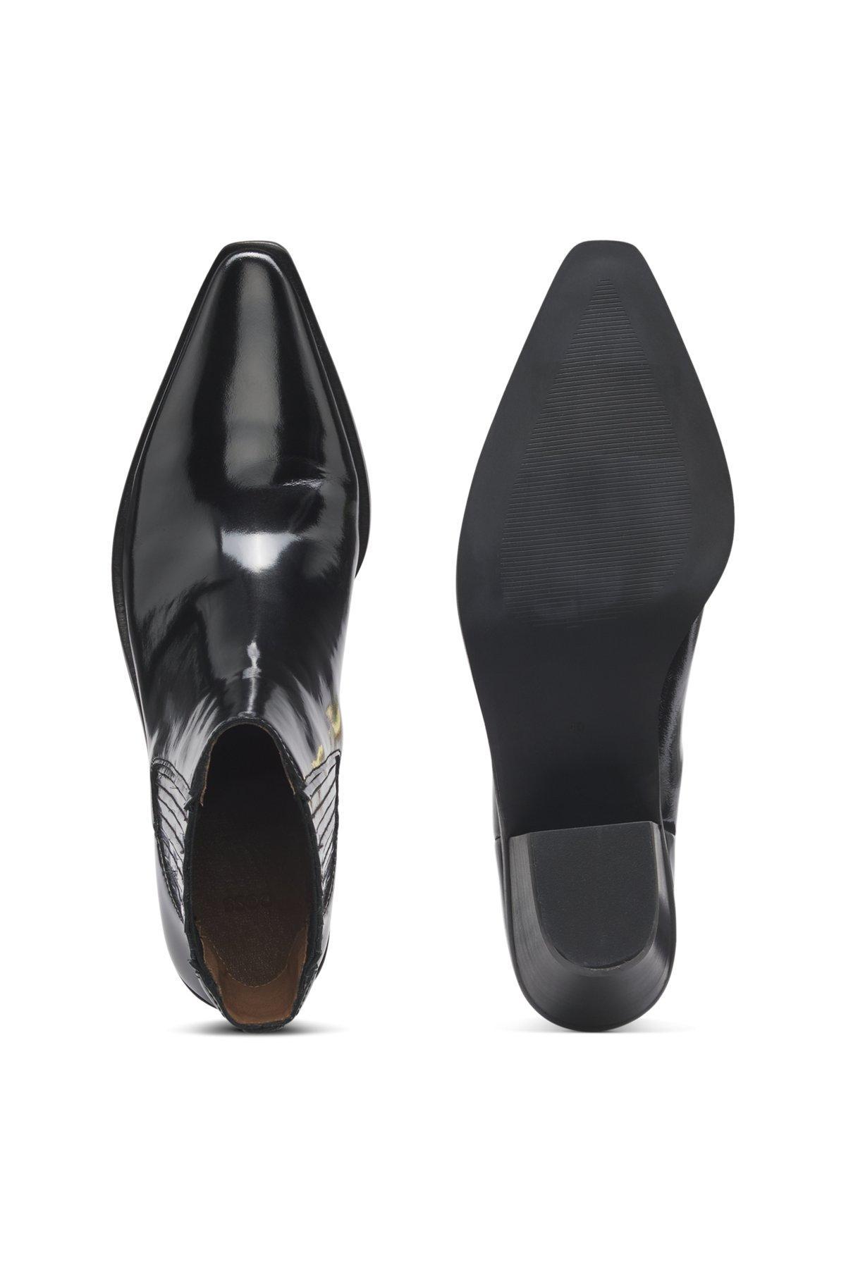 BOSS - Cuban-heel ankle boots in polished leather - Black Product Image