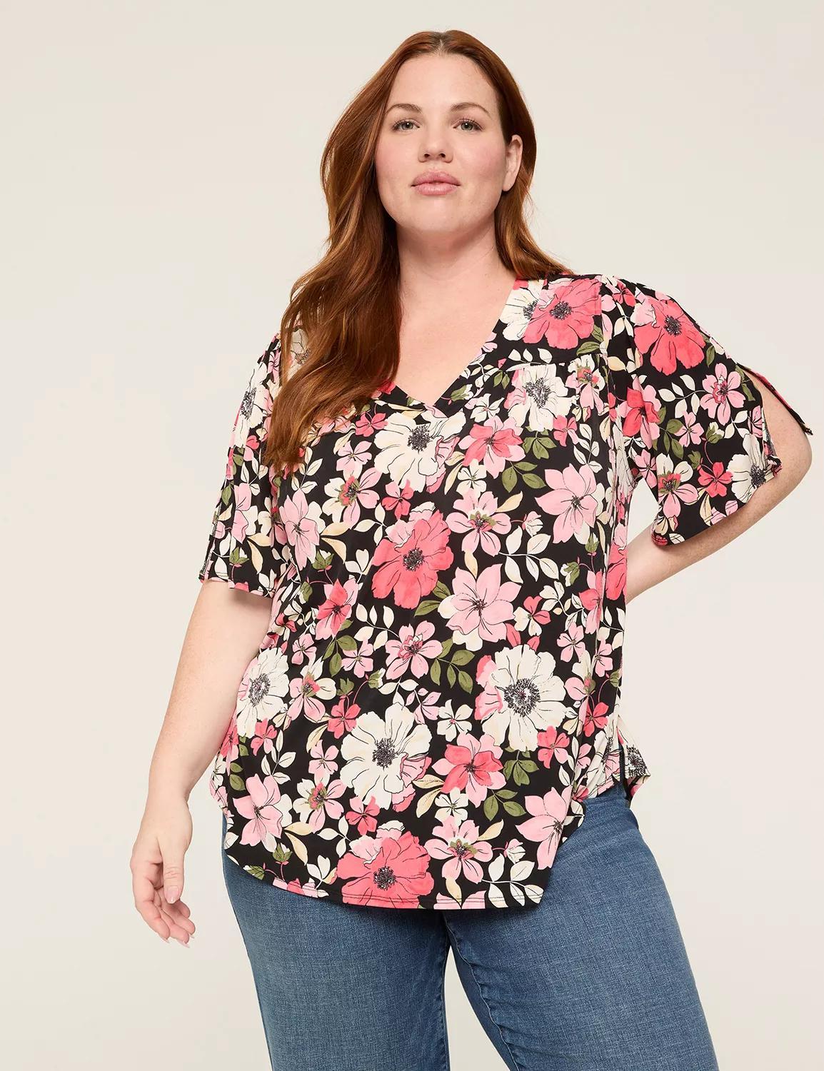 V-Neck Curved-Hem Top Product Image