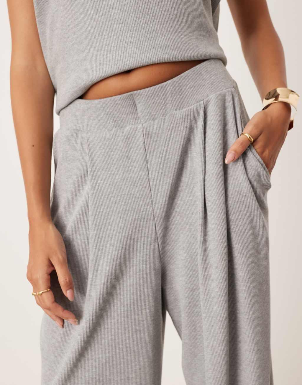 ASOS EDITION premium ribbed jersey pants in gray - part of a set Product Image