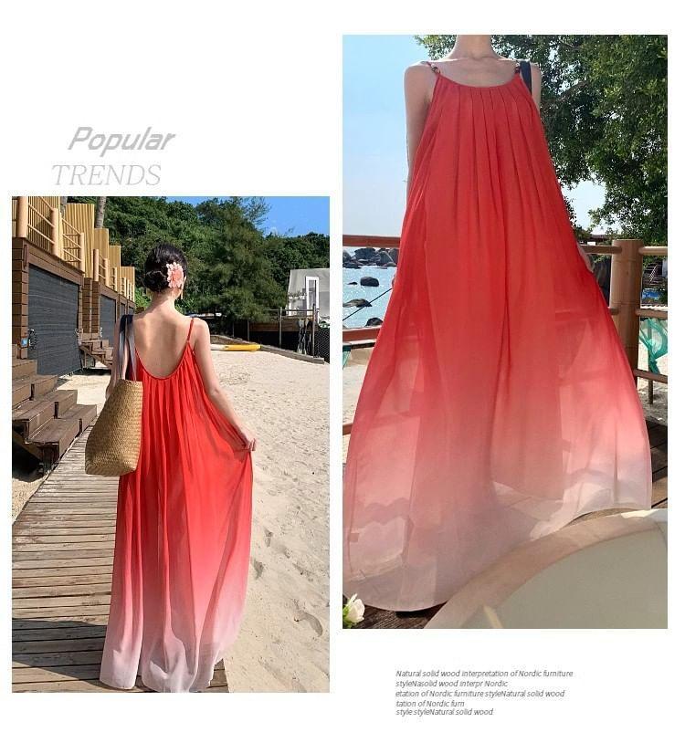 Sleeveless Gradient Maxi A-Line Dress Product Image