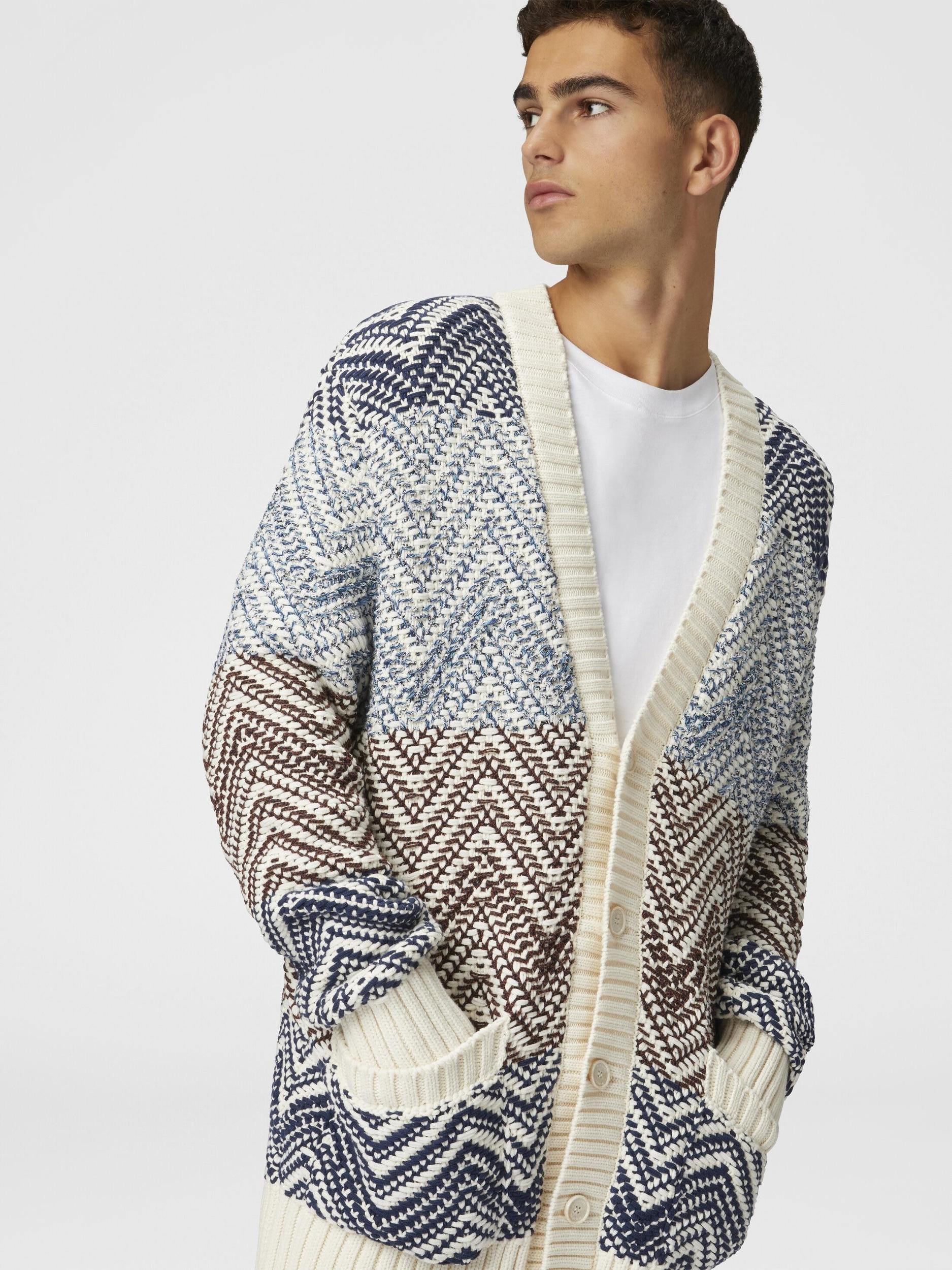 Crochet knit cardigan with macro zigzag and pockets Product Image