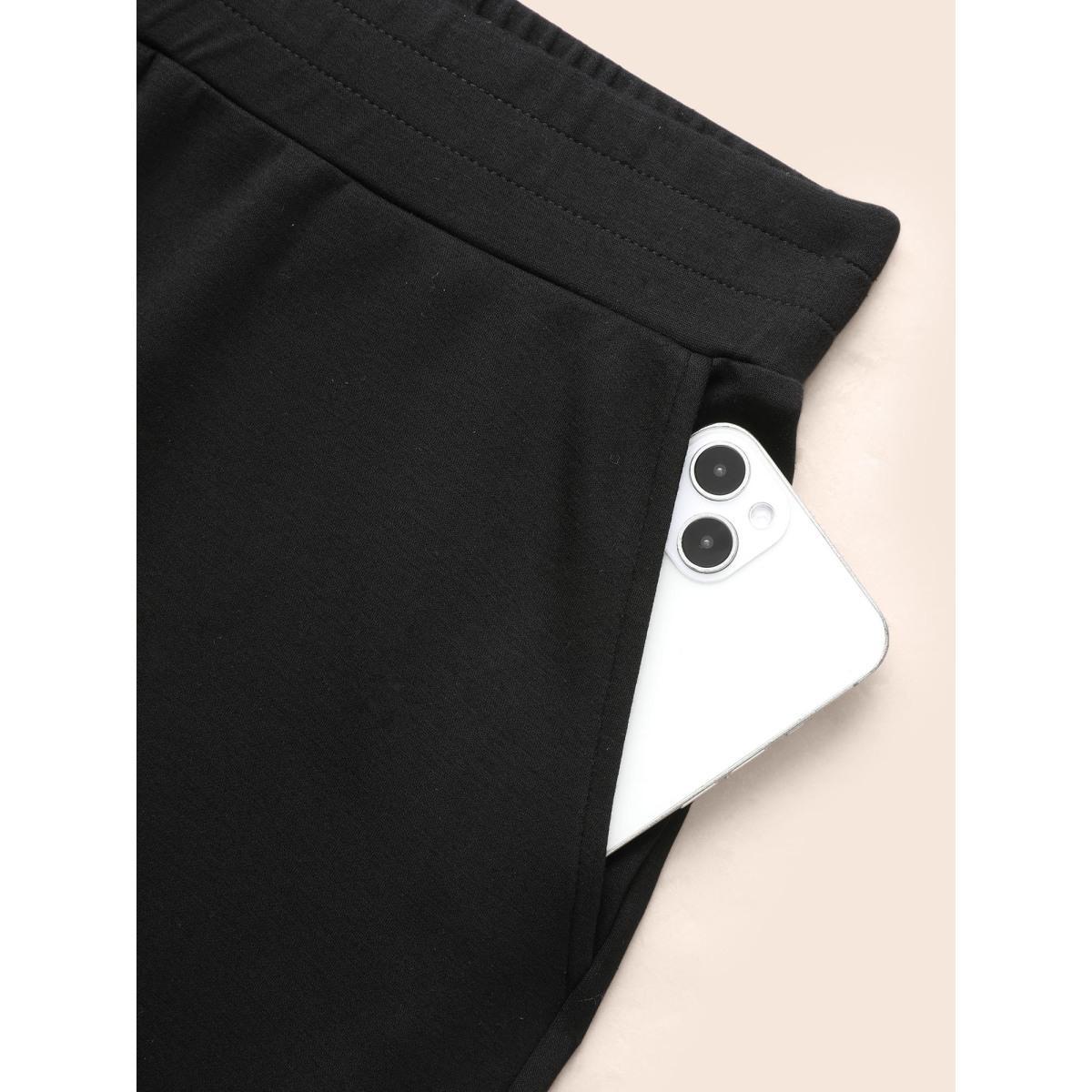 Plus Size Supersoft Wide-Leg Pants Women Black Casual Wide Leg Mid Rise Everyday Pants BloomChic 12/L Product Image