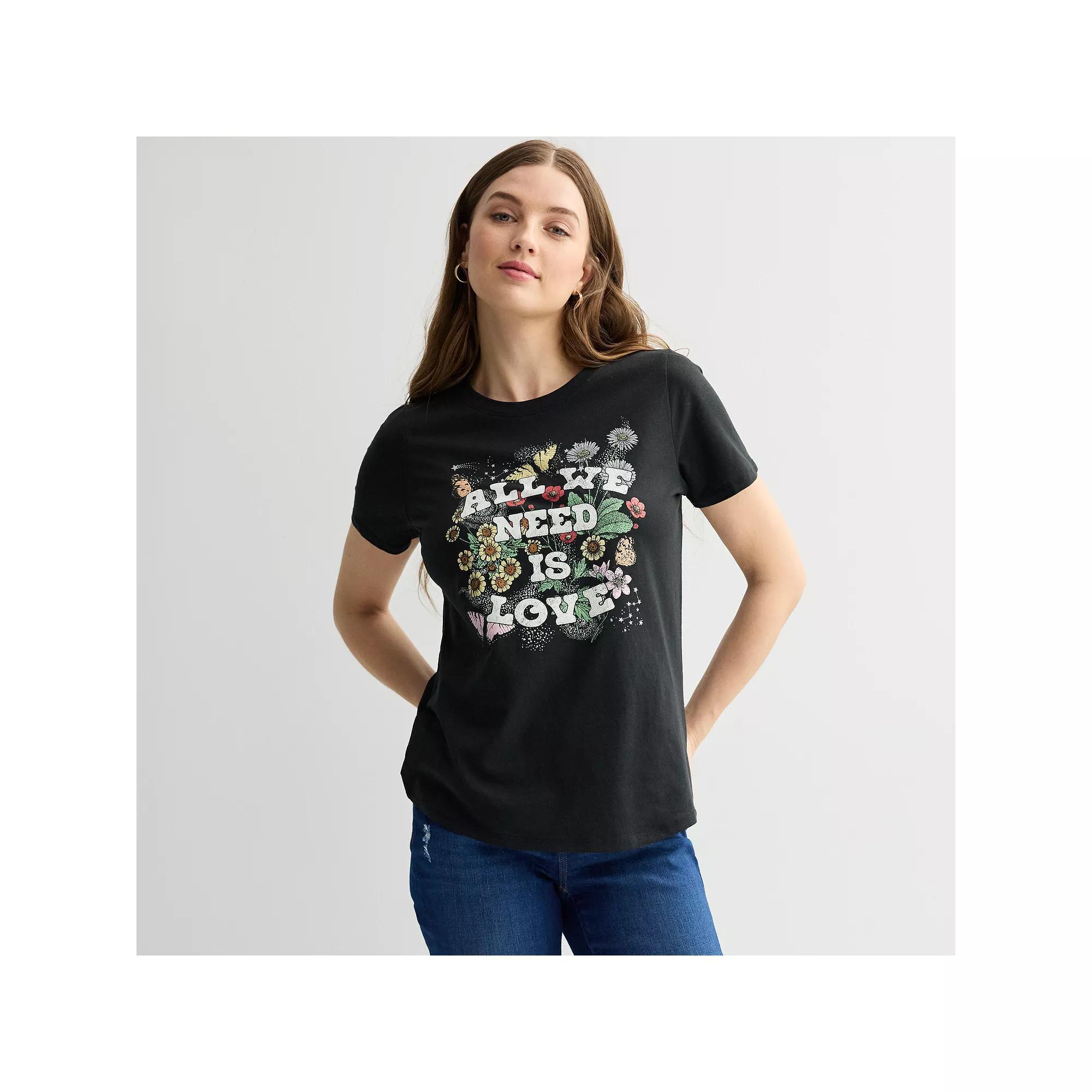 Womens All We Need Is Love Floral Background Graphic Tee Product Image