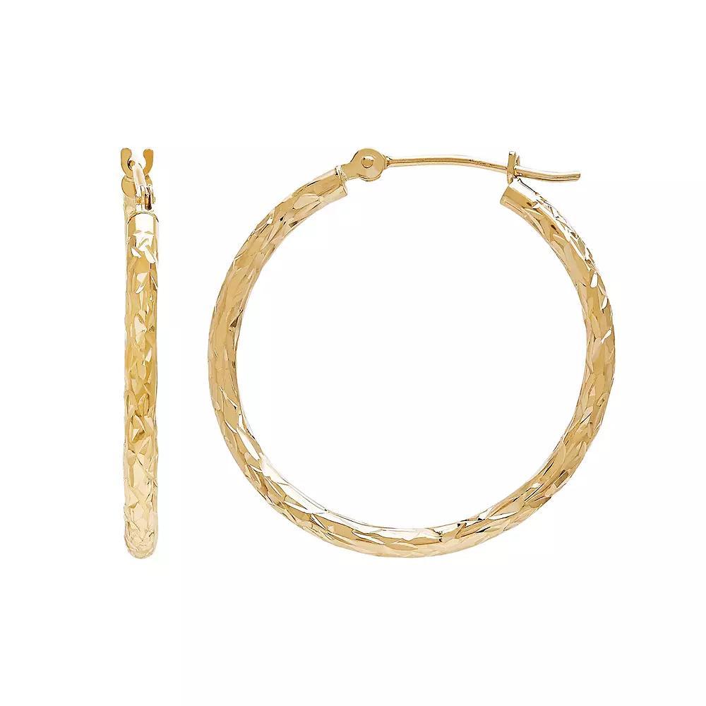 Everlasting Gold 14k Gold Textured Tube Hoop Earrings, Women's Product Image