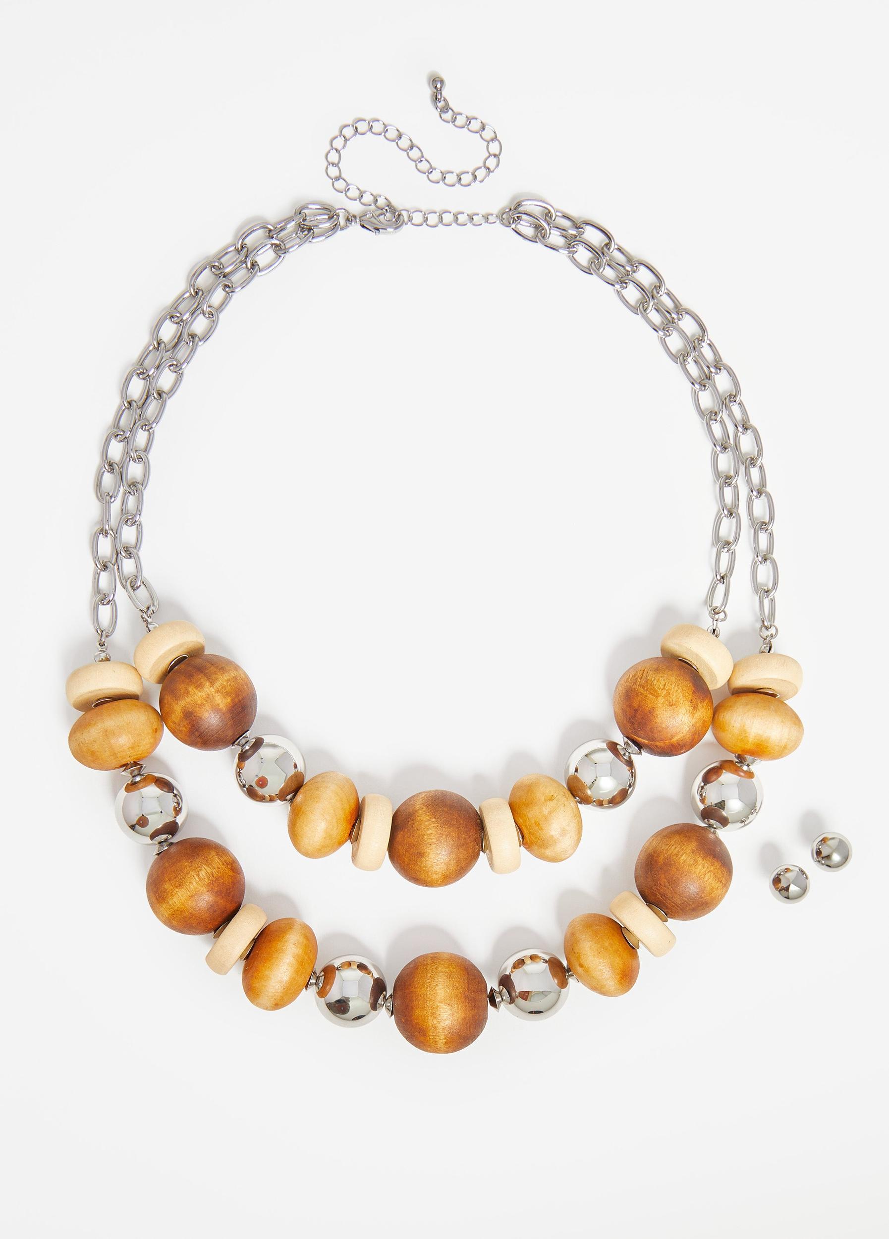 Layered Wood And Bead Necklace Set Product Image