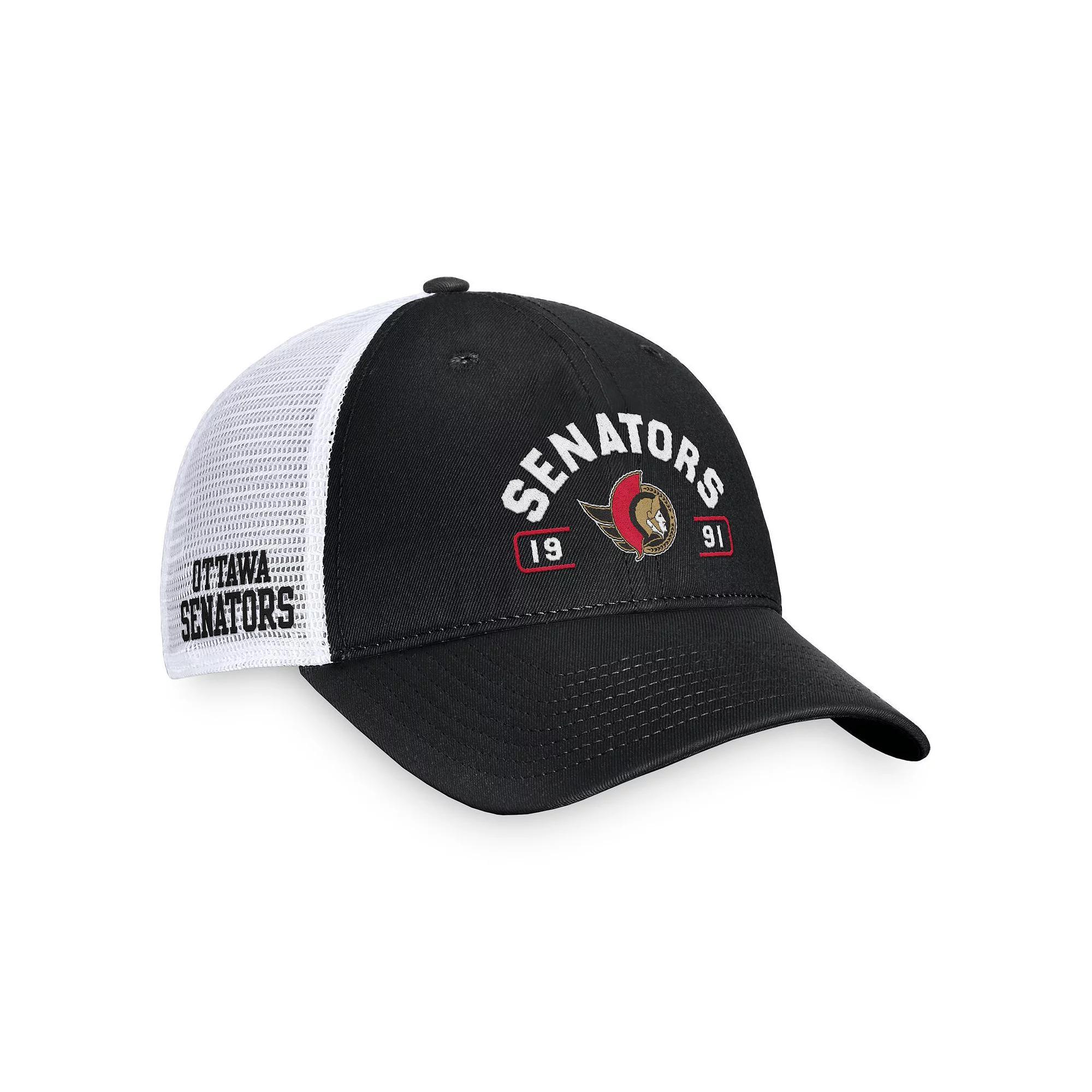 Mens Fanatics Black/White Ottawa Senators Free Kick Trucker Adjustable Hat Product Image