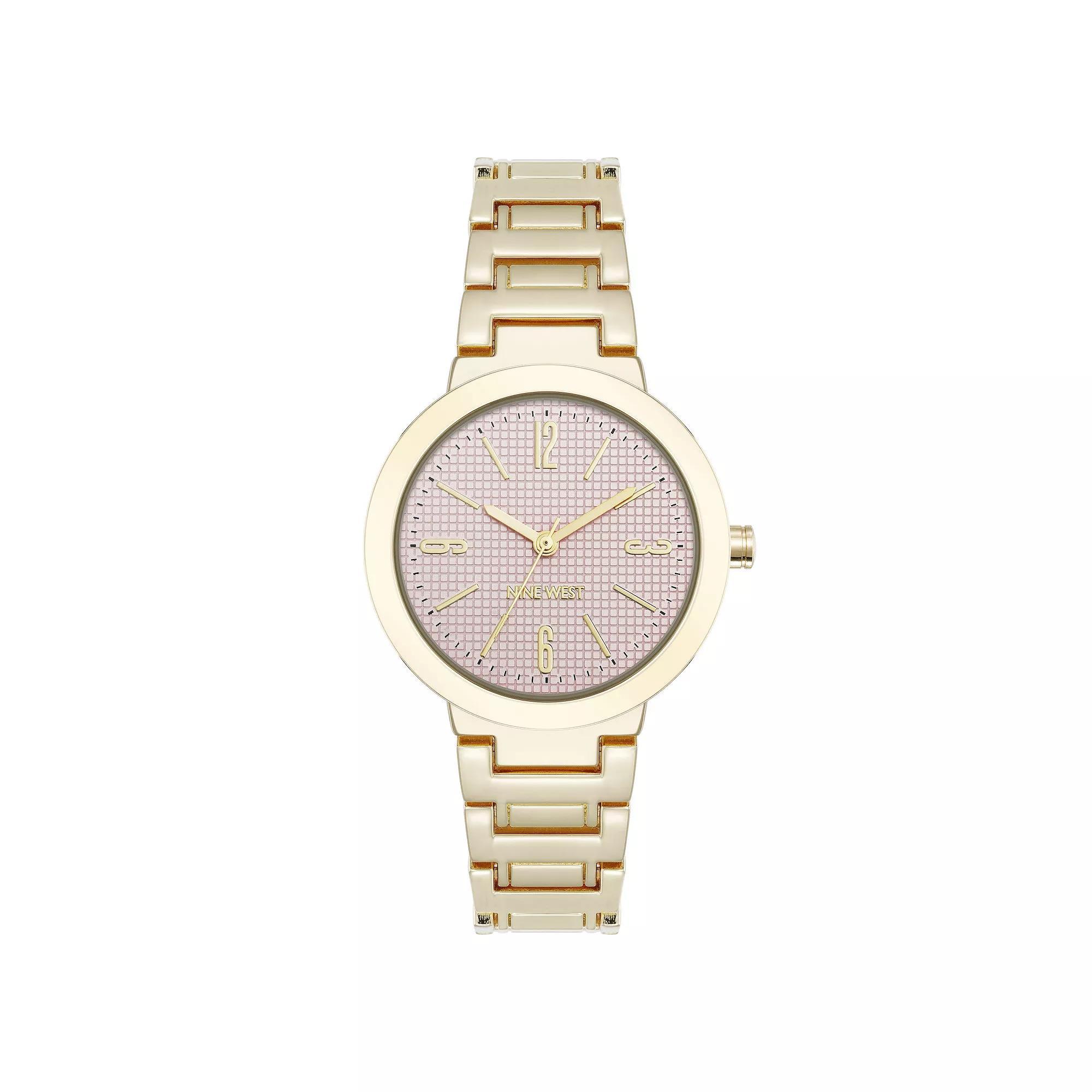Nine West Women's Gold Tone Band Watch with Round Pink Dial Product Image