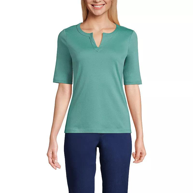 Womens Lands End Modern Half Sleeve Splitneck Top Blue Shadow Product Image