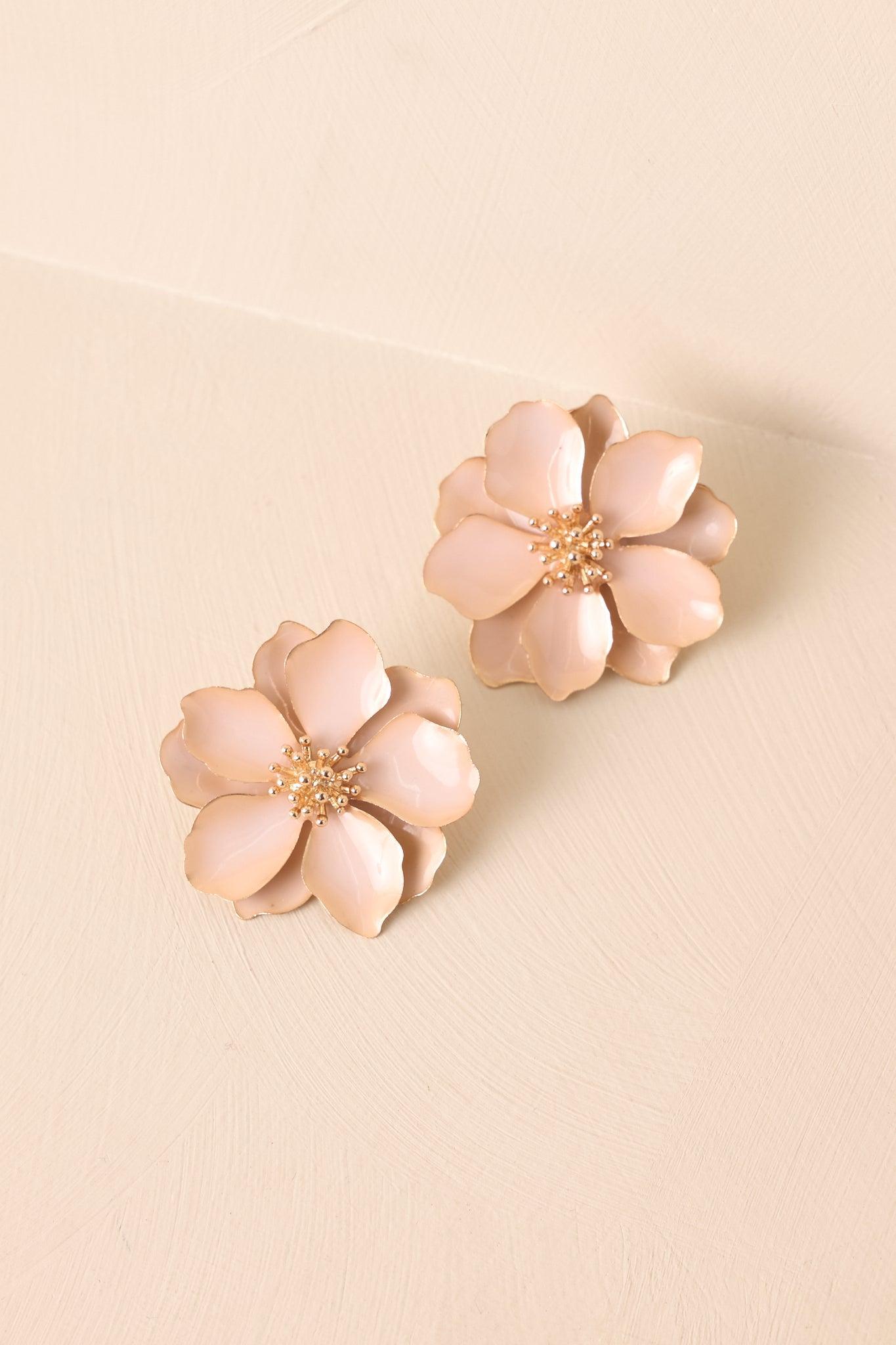 Going With The Wind Beige Flower Statement Earrings Product Image