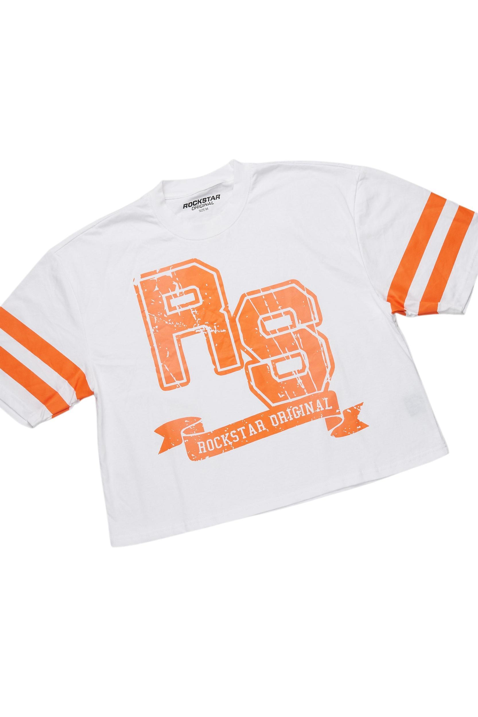 Tenita White/Orange T-Shirt Short Set Female Product Image