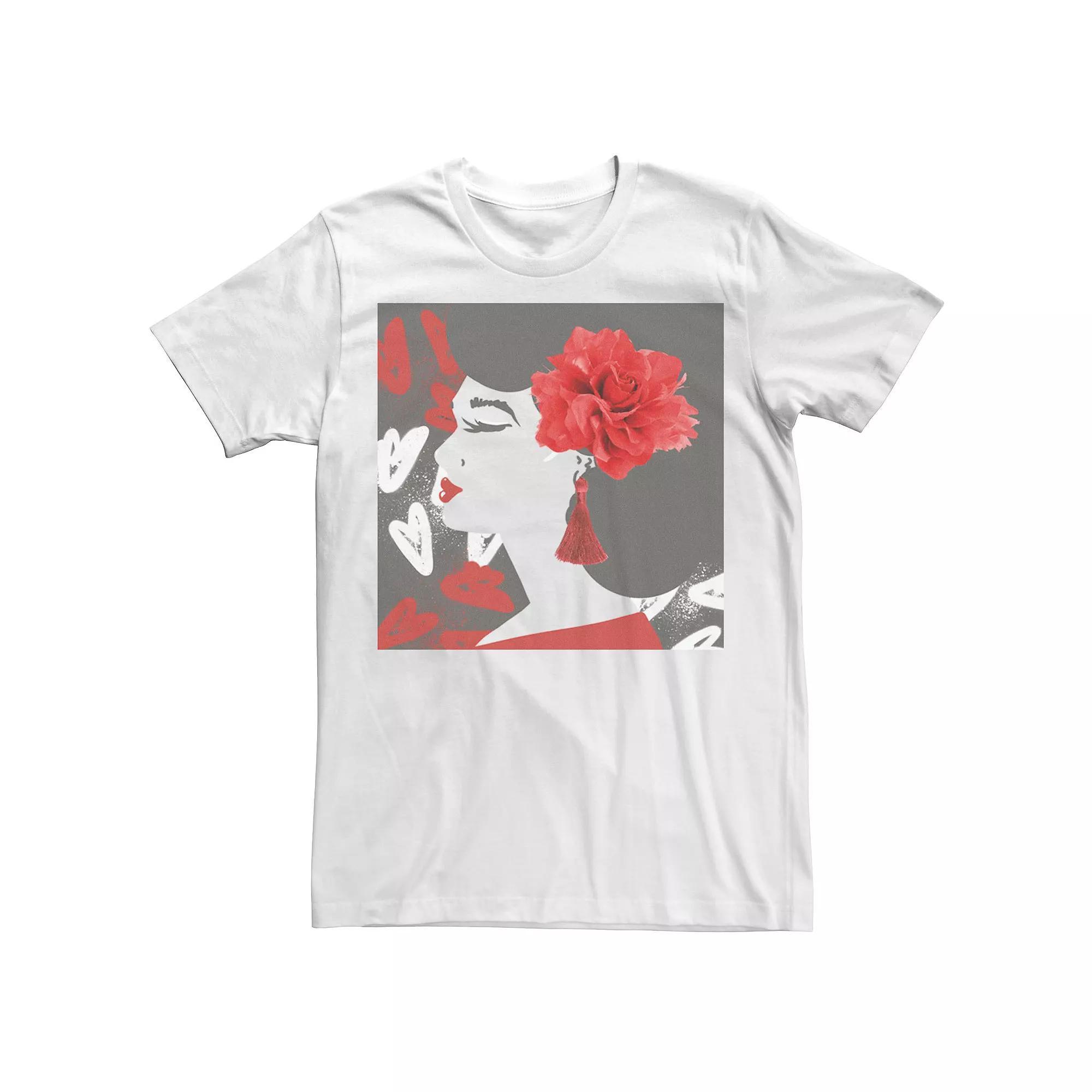 Men's Trendy Graffiti Floral Girl Tee, Size: Medium, White Product Image
