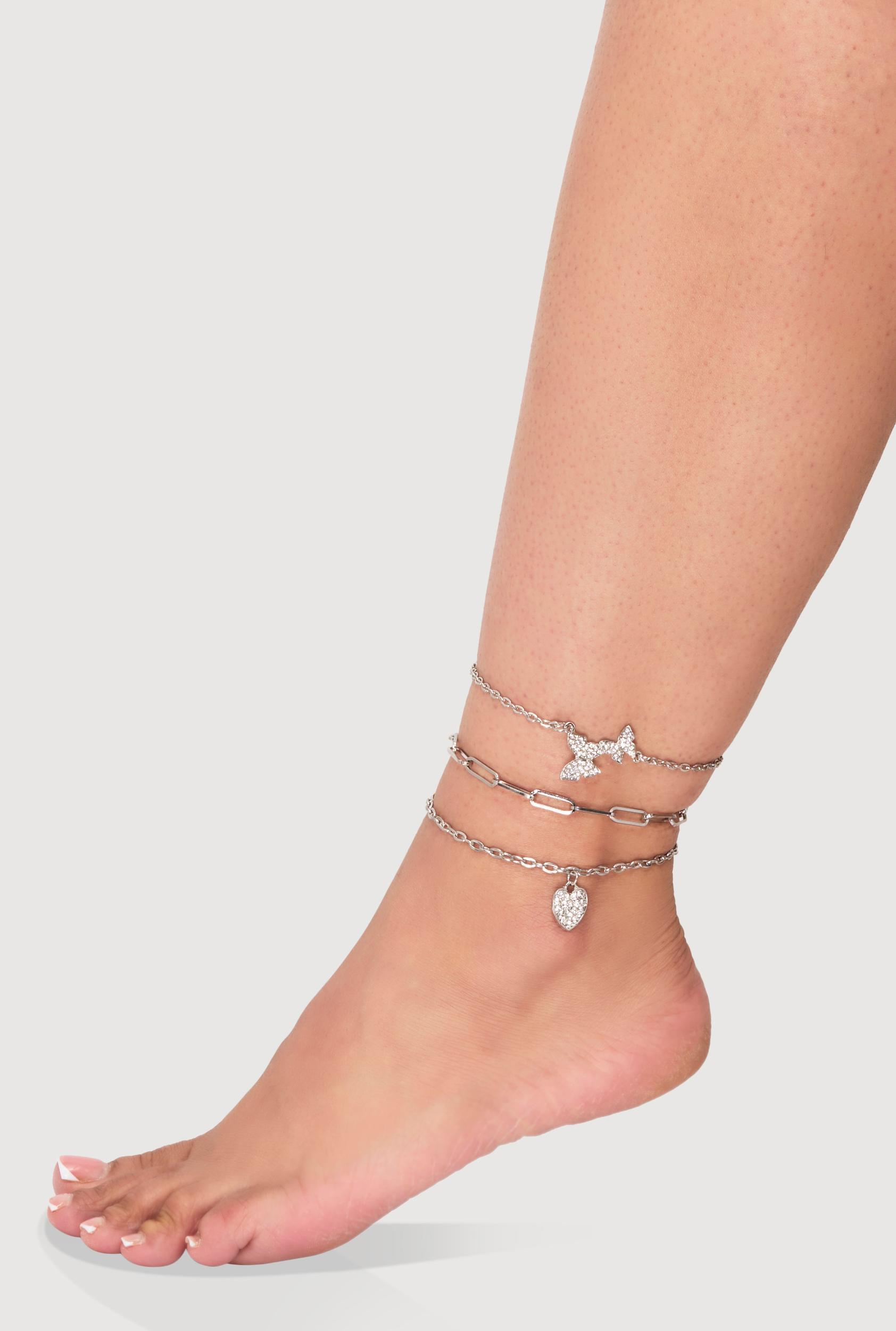 Butterfly Heart Charm Anklet Trio Female Product Image