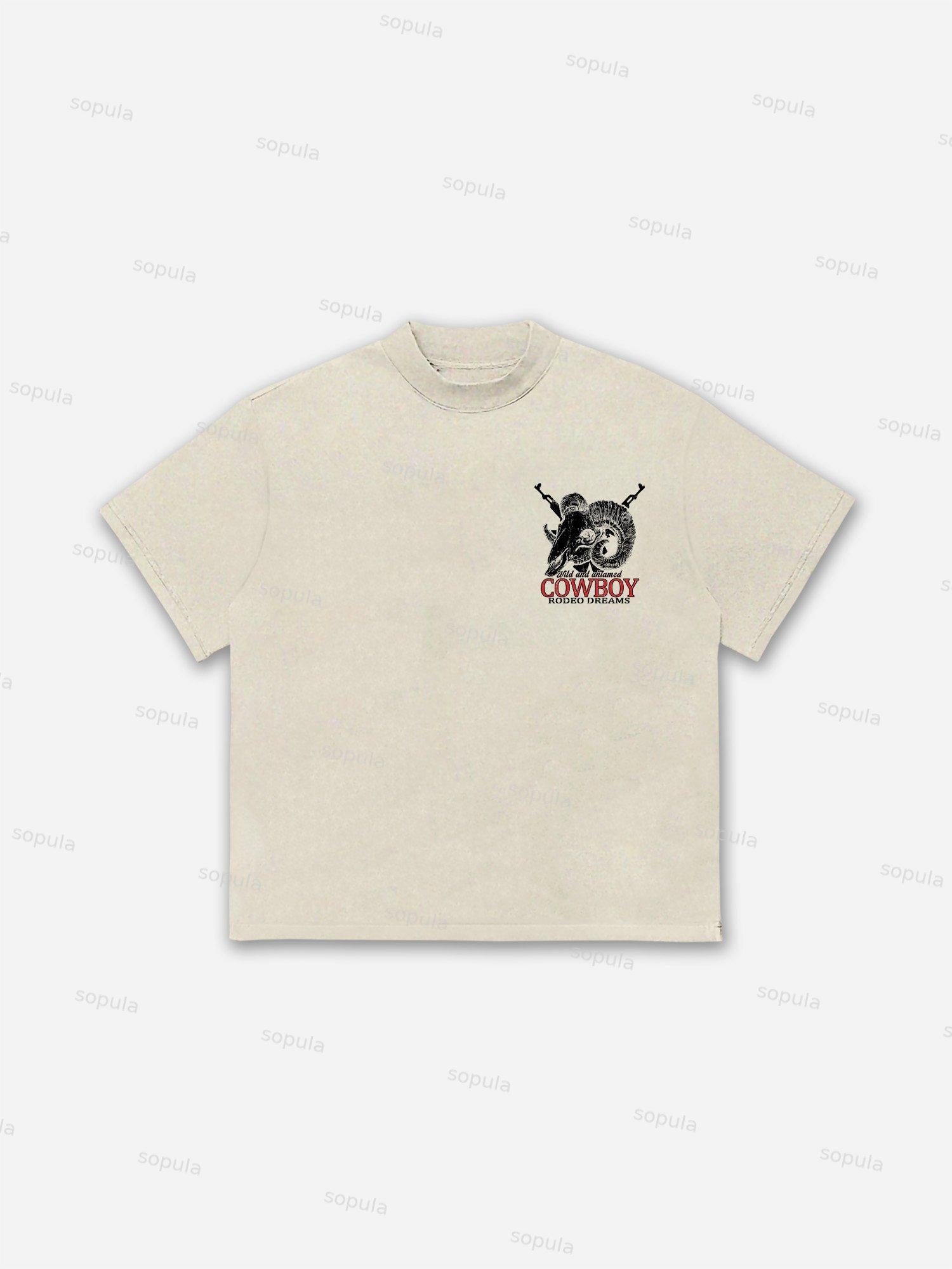 Cow Skull Cowboy Rodeo Print Cotton T-shirt Product Image