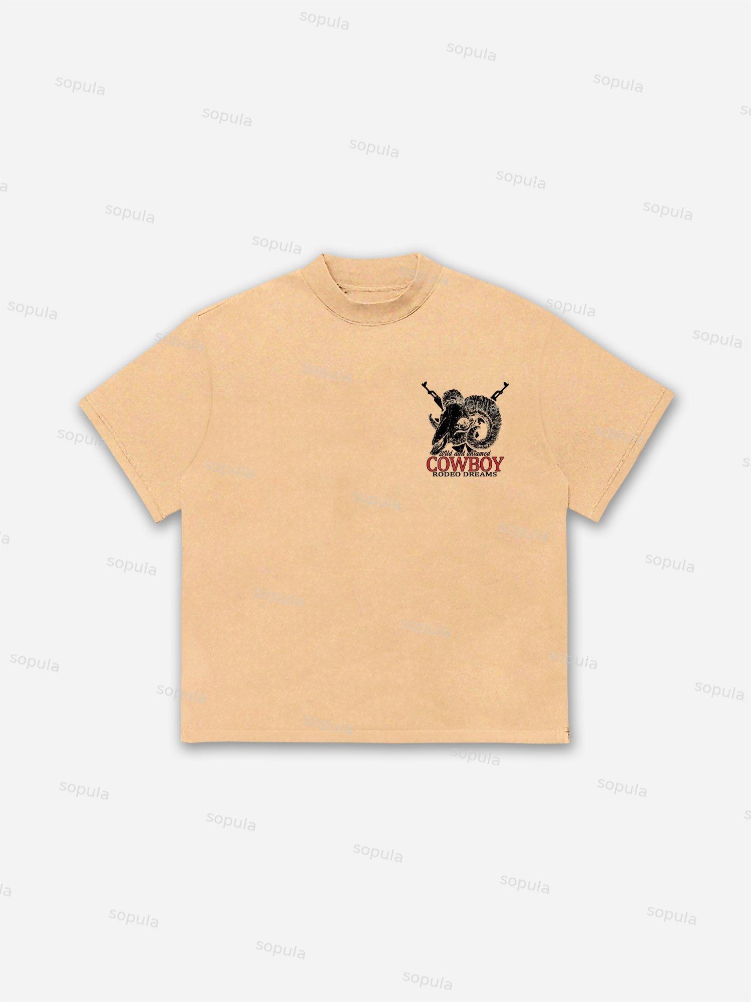 Cow Skull Cowboy Rodeo Print Cotton T-shirt Product Image