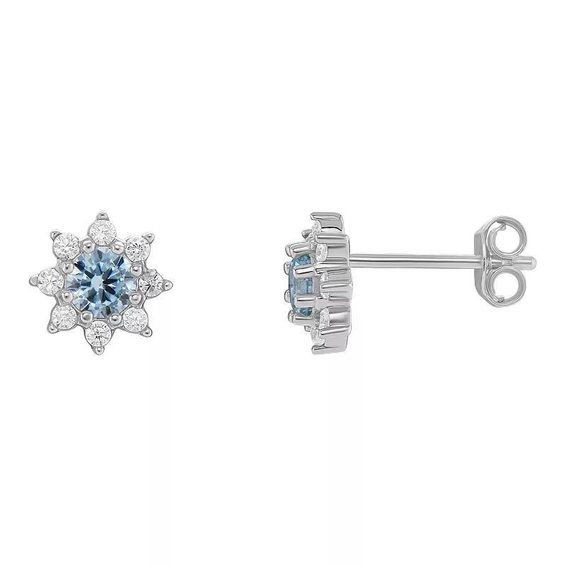 PRIMROSE Birthstone Cubic Zirconia Flower Stud Earrings, Women's, Silver Tone Dec Product Image